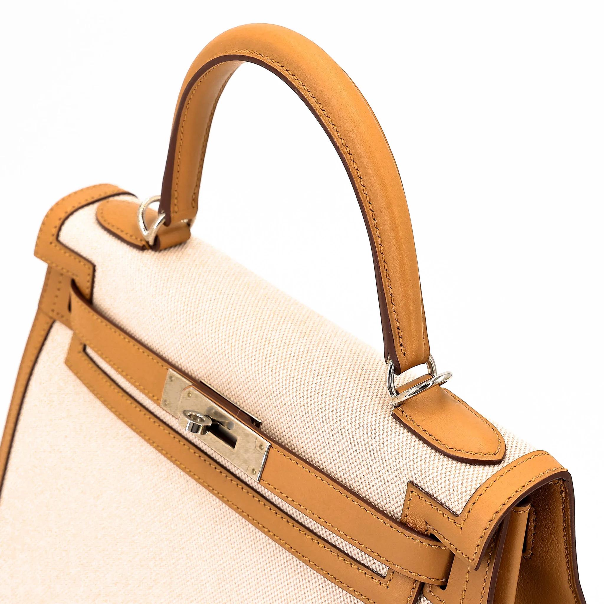 Excellent ( Rank SA ) HERMÈS Kelly 28 Sellier Sesame (2S) Toile H canvas Swift Palladium hardware Z (2021) - 3