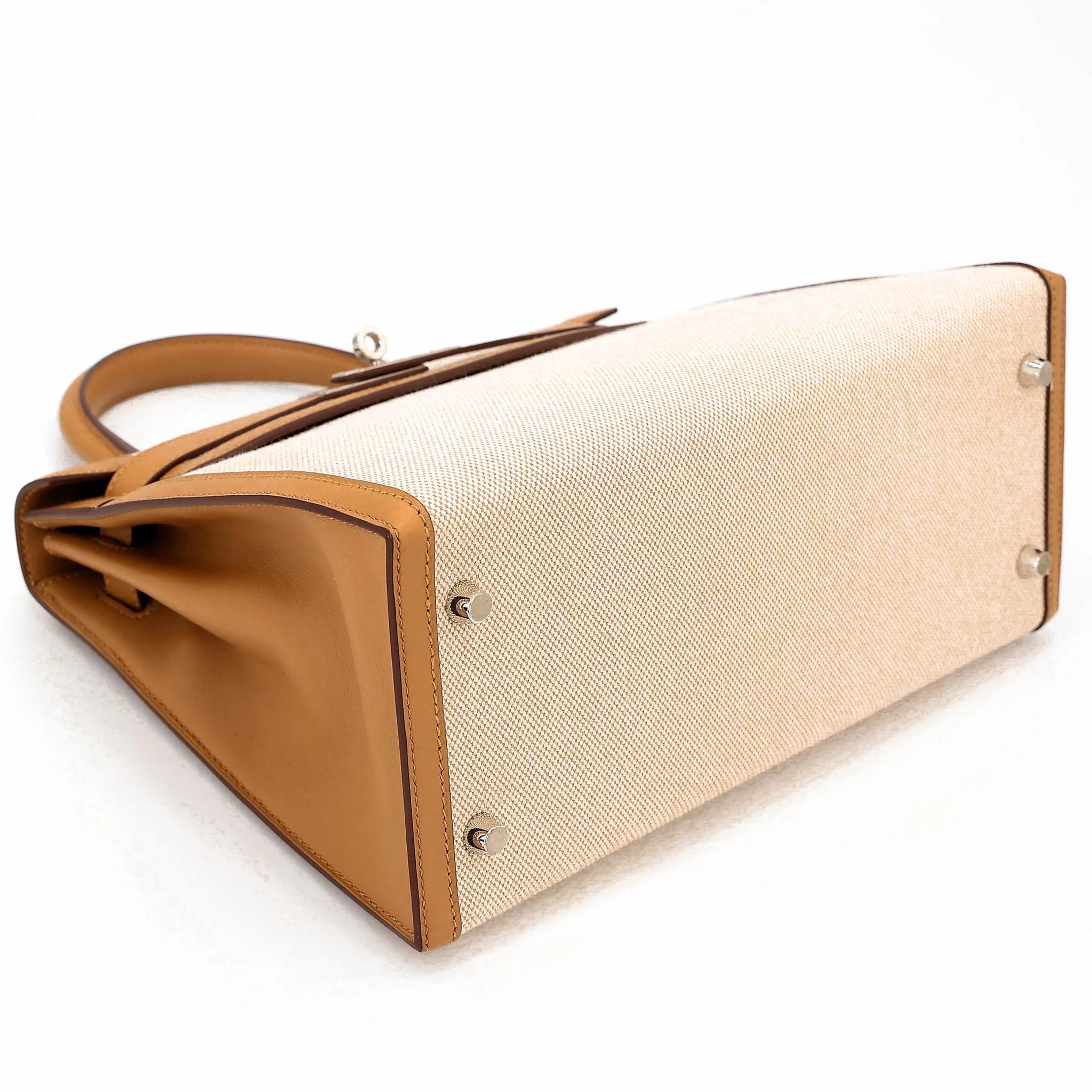 Excellent ( Rank SA ) HERMÈS Kelly 28 Sellier Sesame (2S) Toile H canvas Swift Palladium hardware Z (2021) - 7