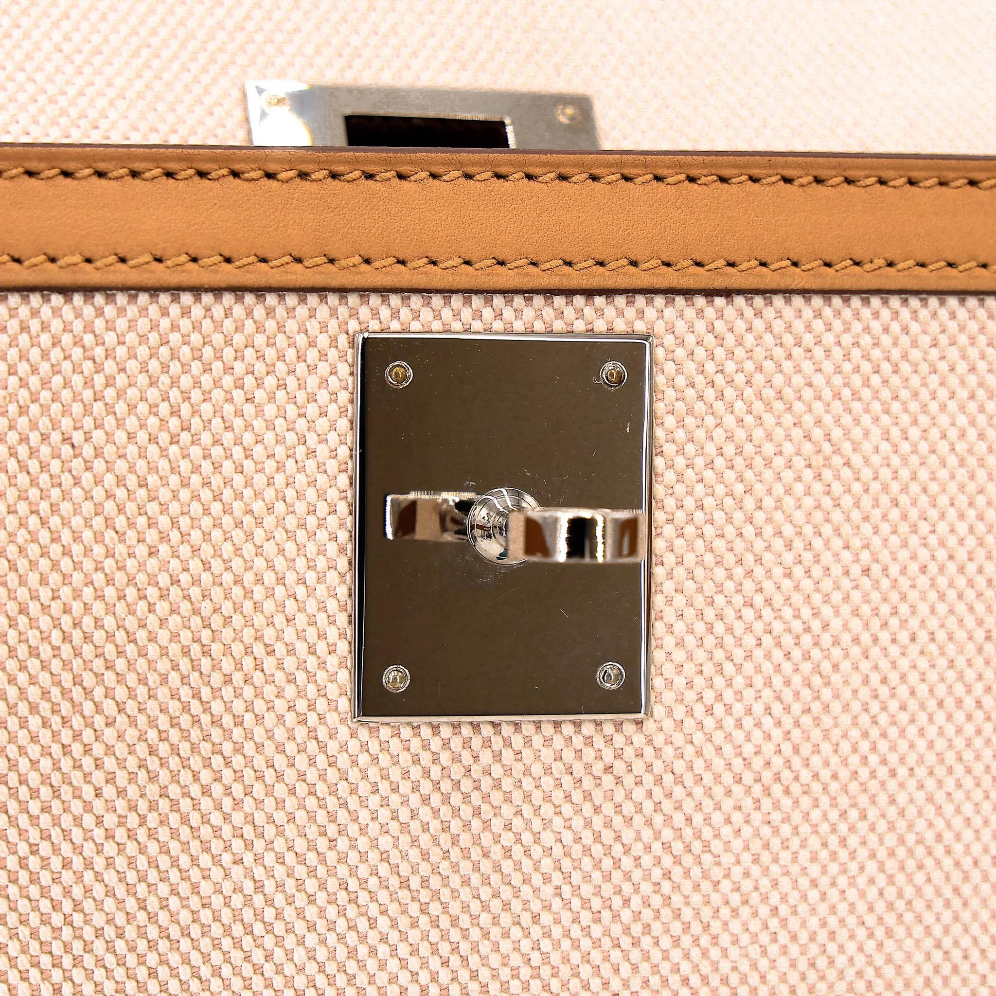 Excellent ( Rank SA ) HERMÈS Kelly 28 Sellier Sesame (2S) Toile H canvas Swift Palladium hardware Z (2021) - 15