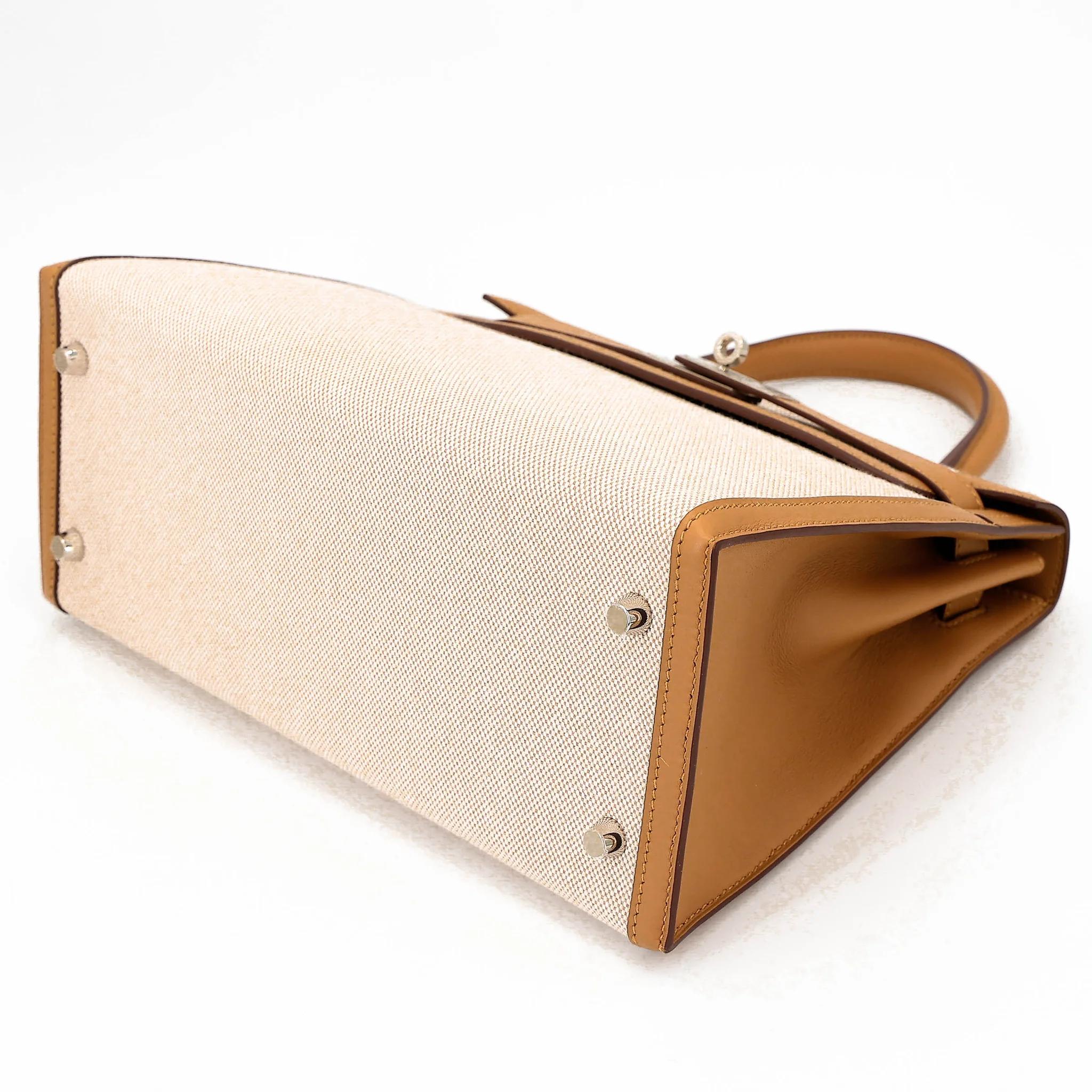 Excellent ( Rank SA ) HERMÈS Kelly 28 Sellier Sesame (2S) Toile H canvas Swift Palladium hardware Z (2021) - 6