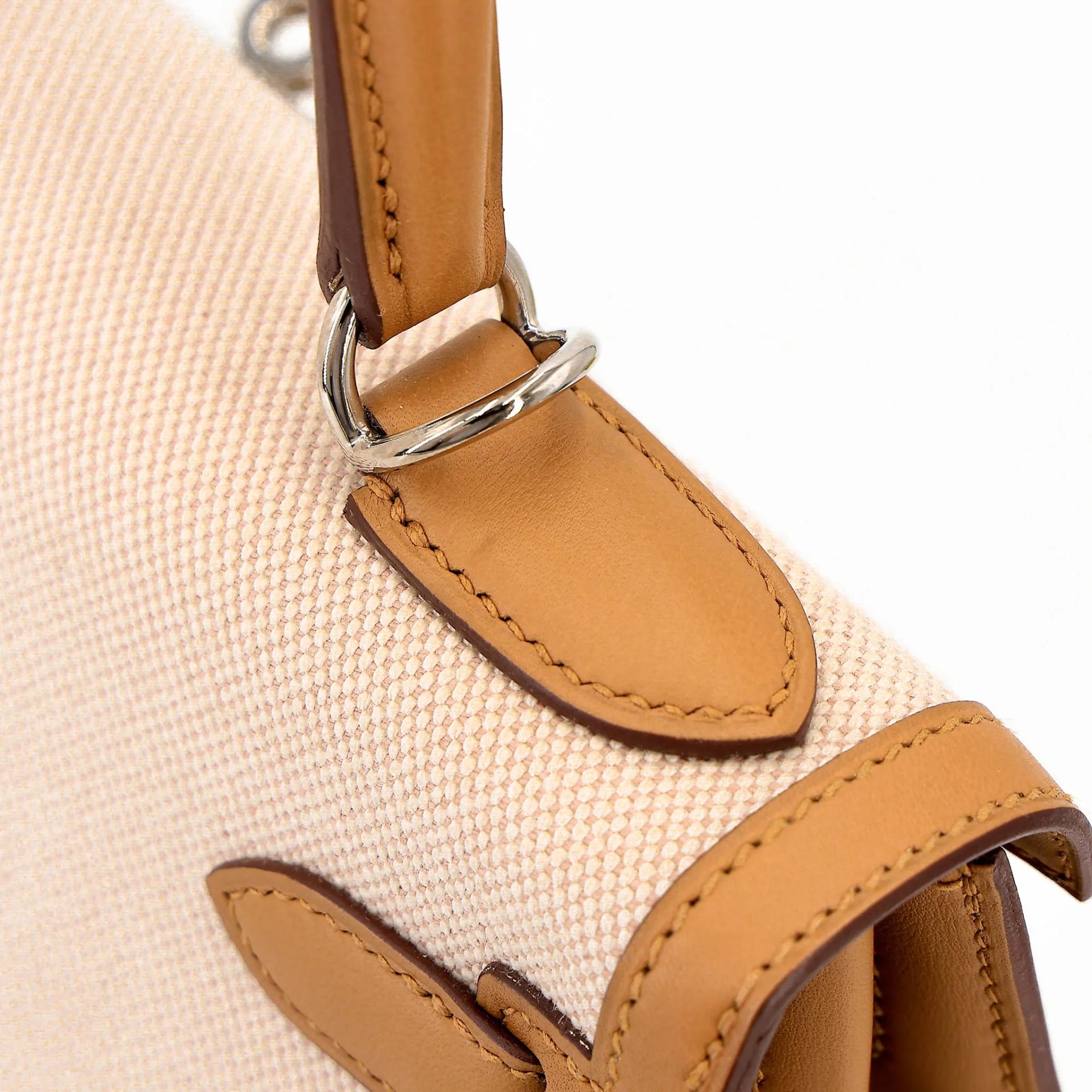 Excellent ( Rank SA ) HERMÈS Kelly 28 Sellier Sesame (2S) Toile H canvas Swift Palladium hardware Z (2021) - 5