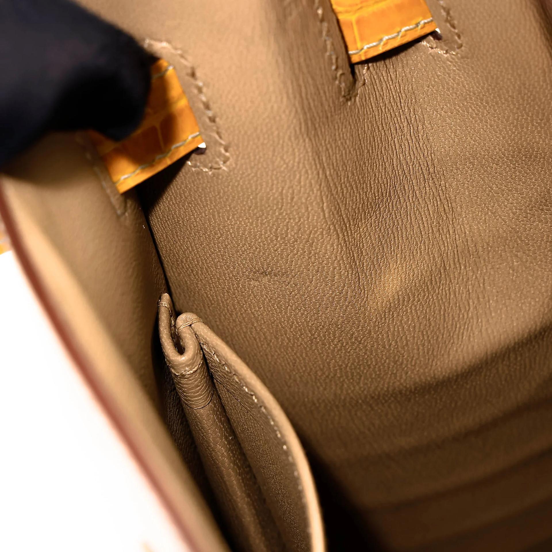 Unused ( Rank NS ) HERMÈS Special Order Kelly 28 Sellier Ficelle (17) Jaune Ambre (9D) Shiny Alligator Permabrass hardware U (2022) - 19