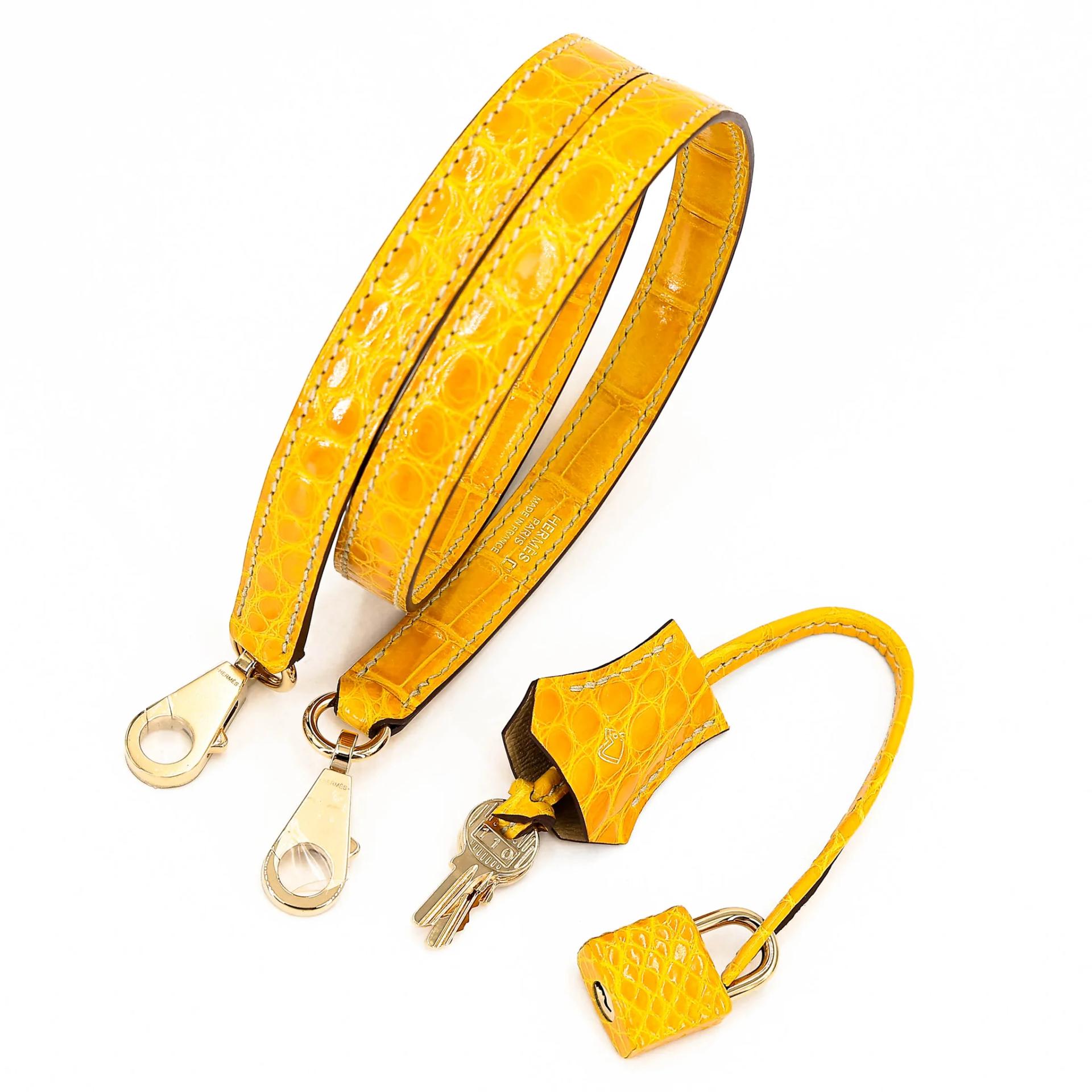 Unused ( Rank NS ) HERMÈS Special Order Kelly 28 Sellier Ficelle (17) Jaune Ambre (9D) Shiny Alligator Permabrass hardware U (2022) - 27