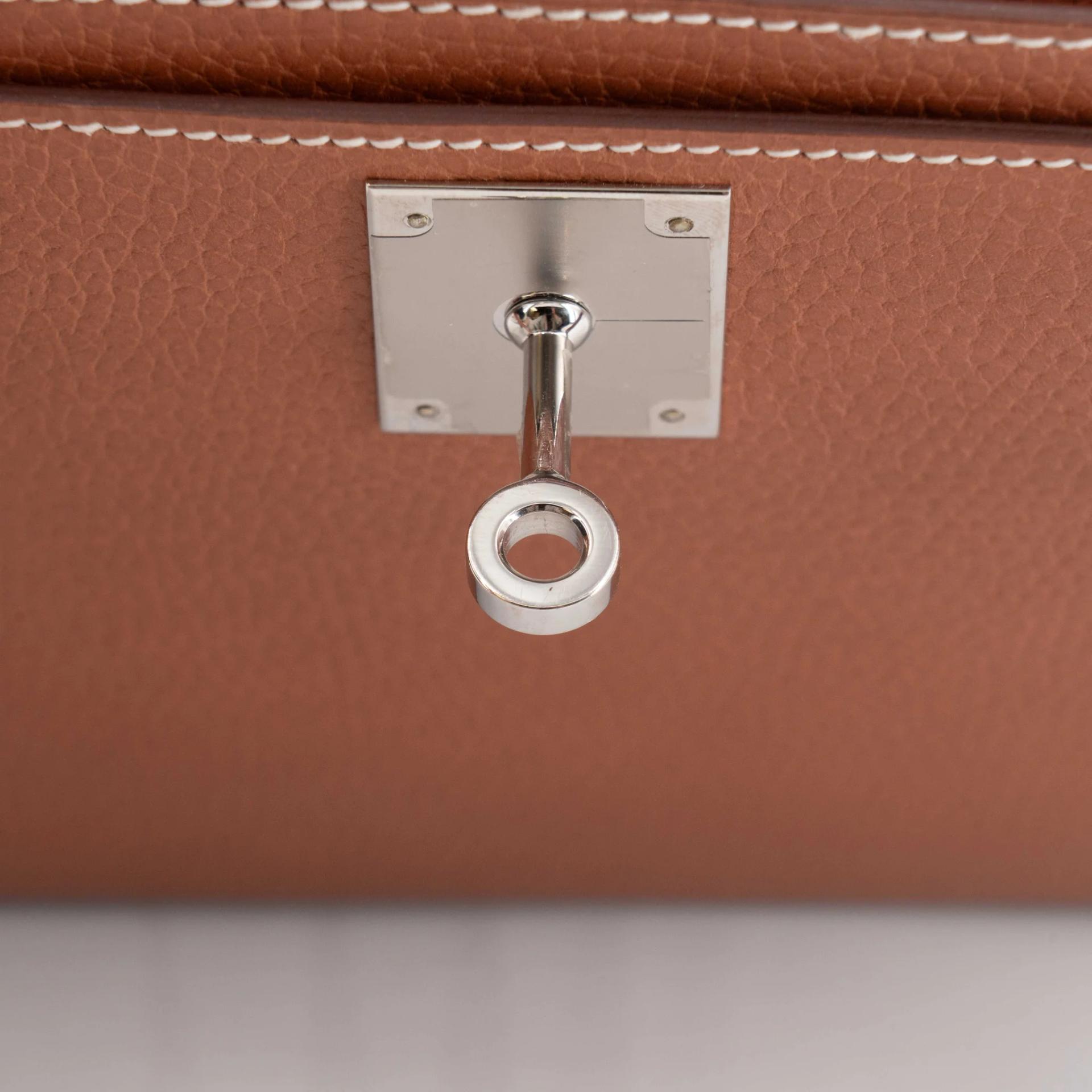 Excellent ( Rank SA ) HERMÈS Kelly depeches 25 Fauve (34) Barenia Faubourg Palladium hardware U (2022) - 23