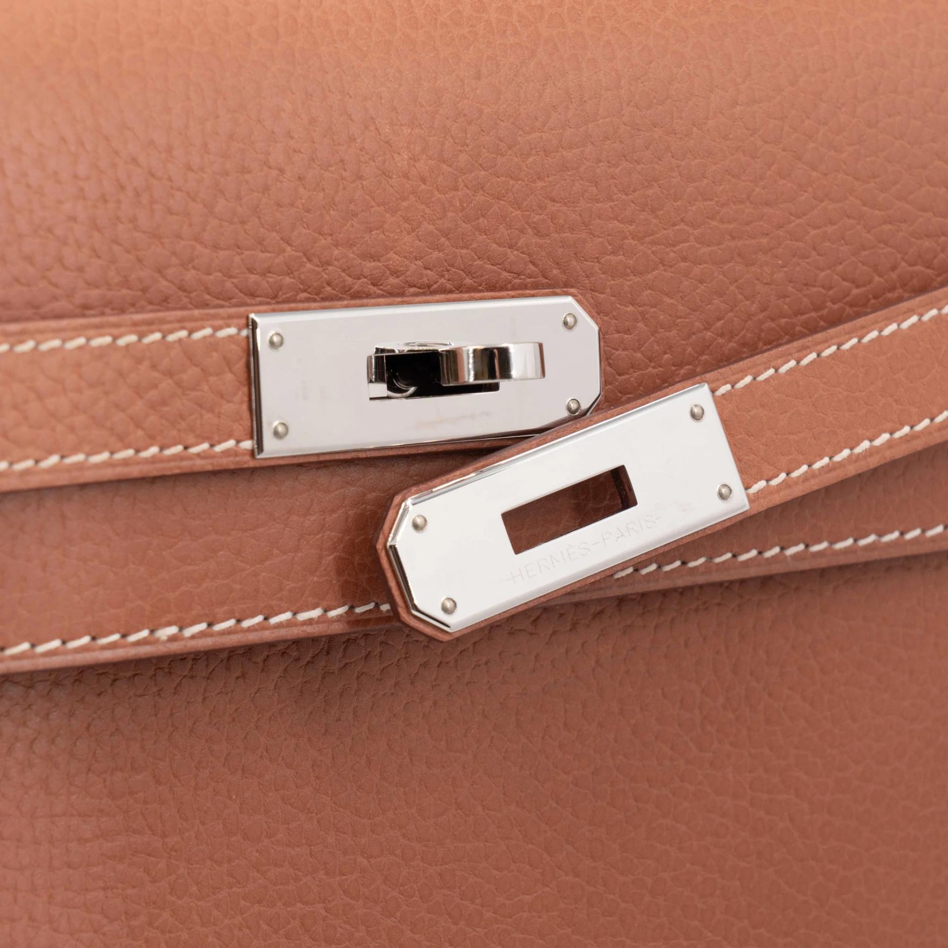 Excellent ( Rank SA ) HERMÈS Kelly depeches 25 Fauve (34) Barenia Faubourg Palladium hardware U (2022) - 11