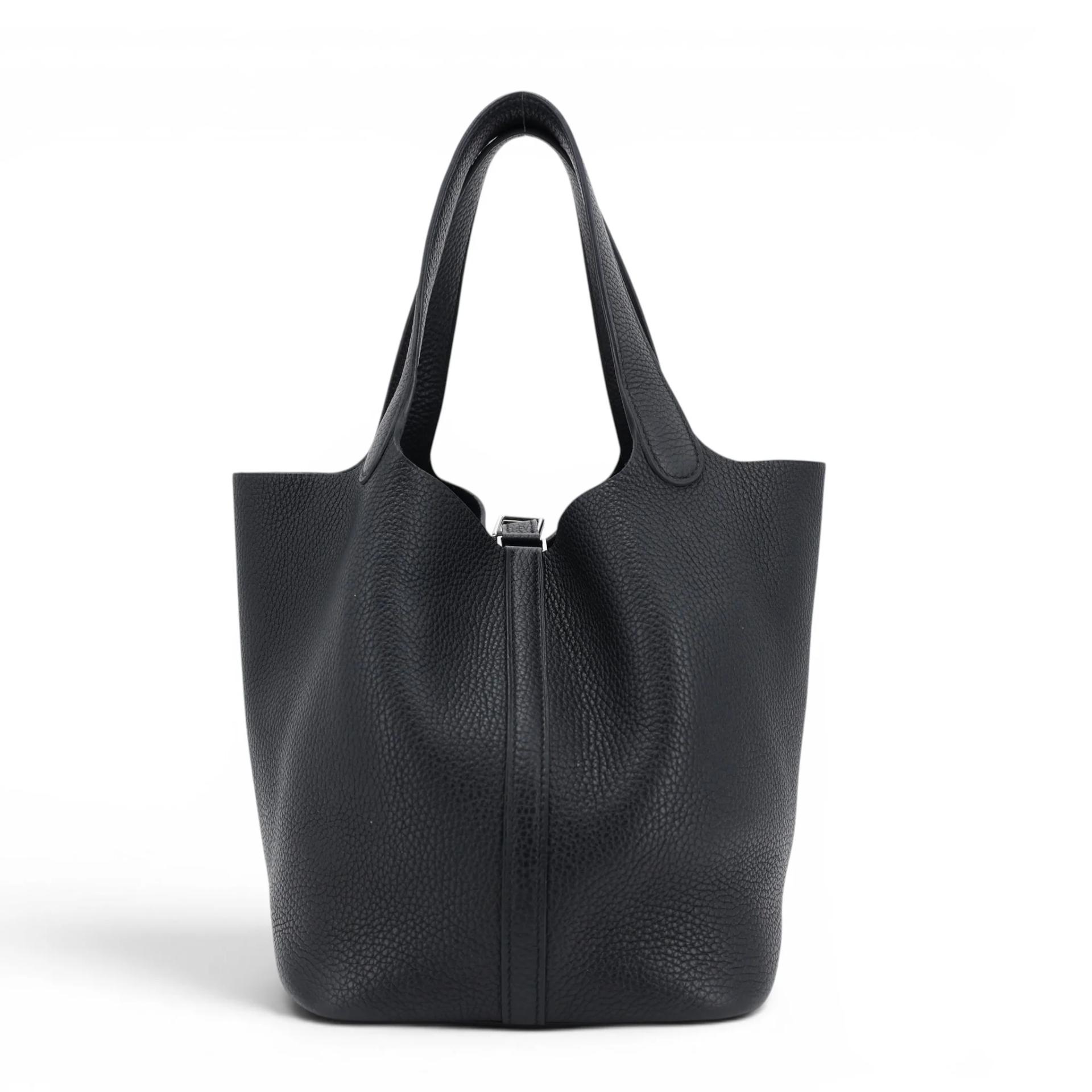 Excellent ( Rank SA ) HERMÈS Picotin Lock MM Noir (89) Clemence Palladium hardware Y (2020) - 2