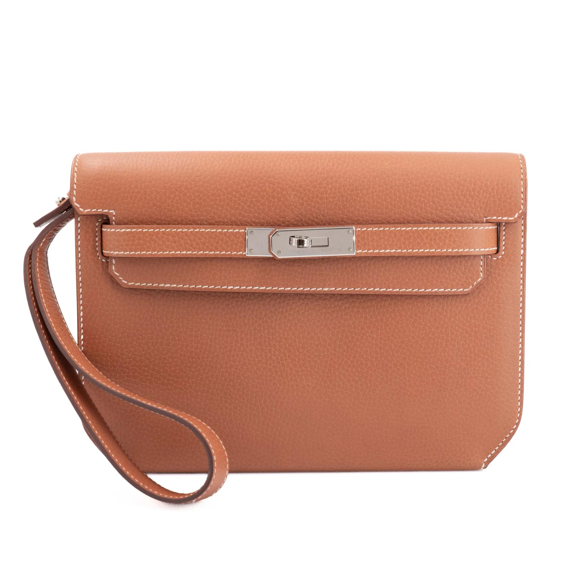 Excellent ( Rank SA ) HERMÈS Kelly depeches 25 Fauve (34) Barenia Faubourg Palladium hardware U (2022) - 1