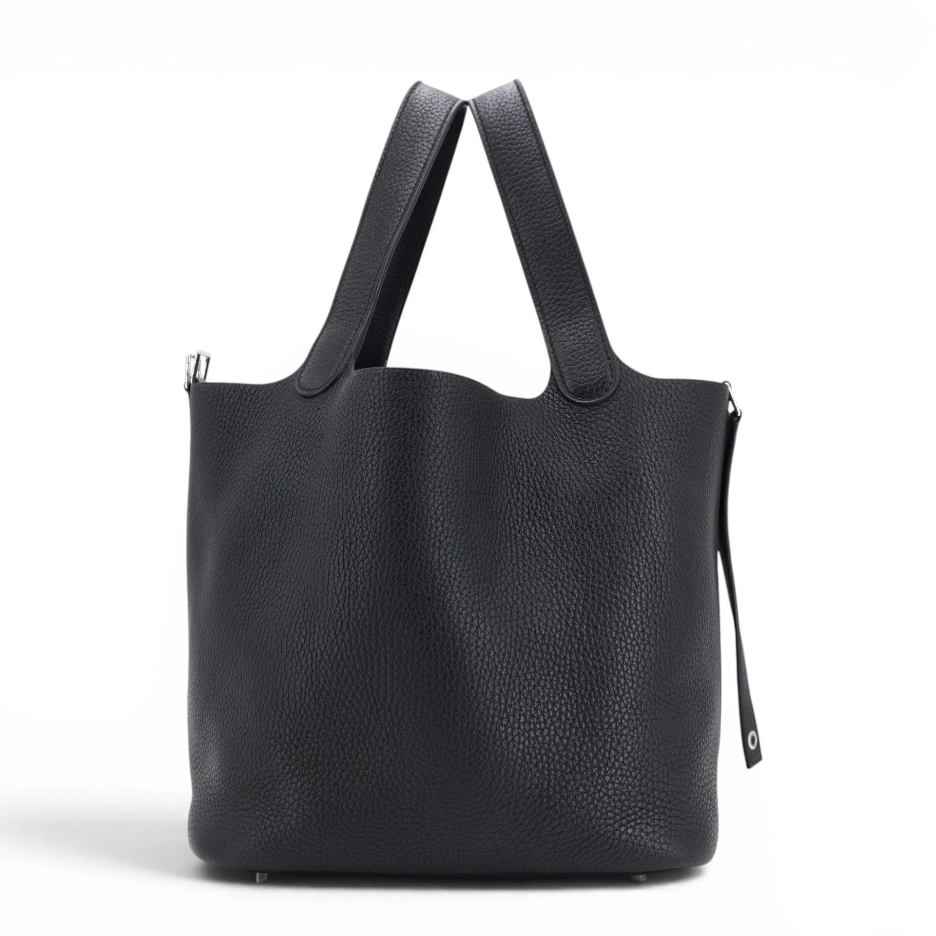 Excellent ( Rank SA ) HERMÈS Picotin Lock MM Noir (89) Clemence Palladium hardware Y (2020) - 3