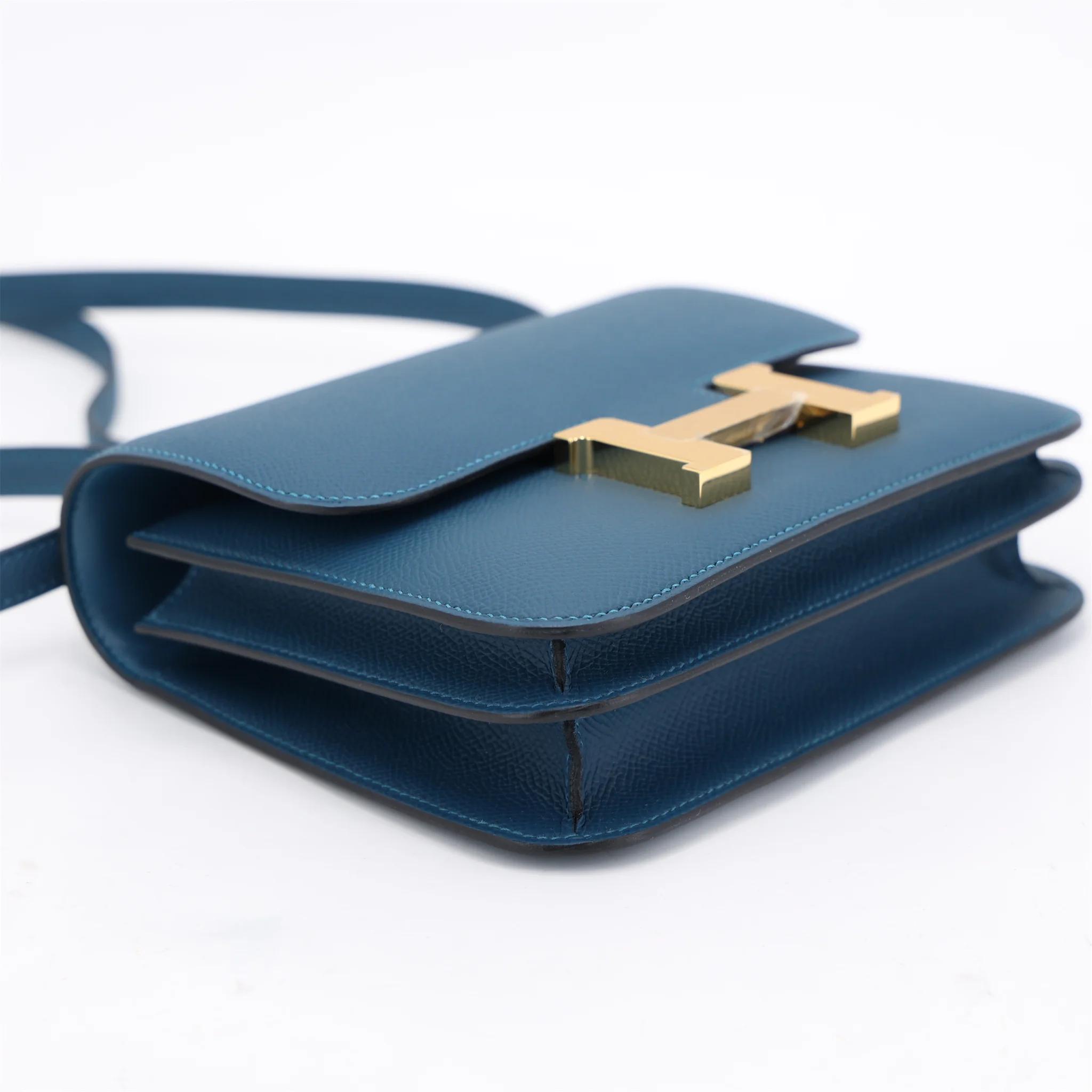 Brand New ( Rank N ) HERMÈS Constance Mini Bleu Thalassa (7A) Epsom Gold hardware K (2025) - 4