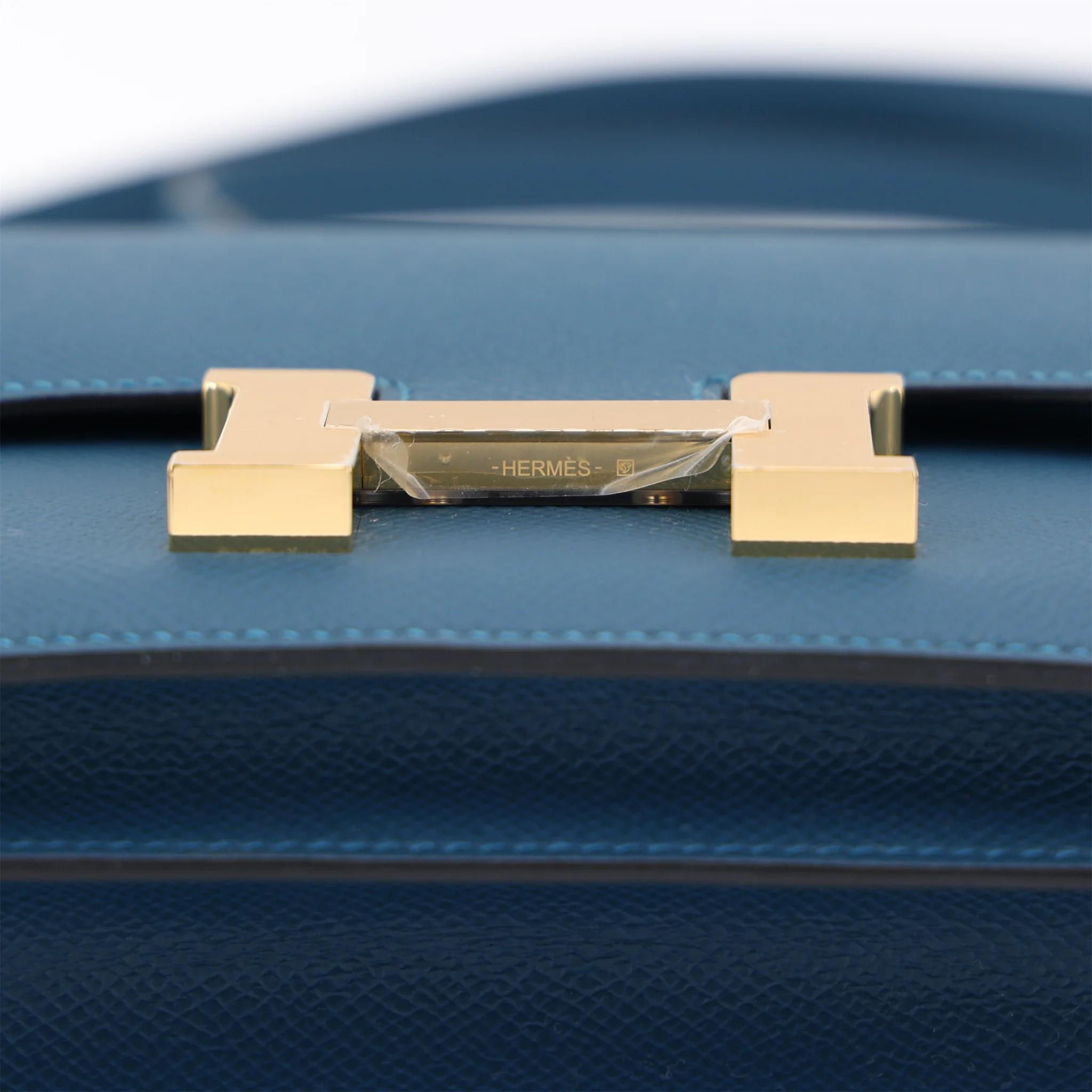 Brand New ( Rank N ) HERMÈS Constance Mini Bleu Thalassa (7A) Epsom Gold hardware K (2025) - 9