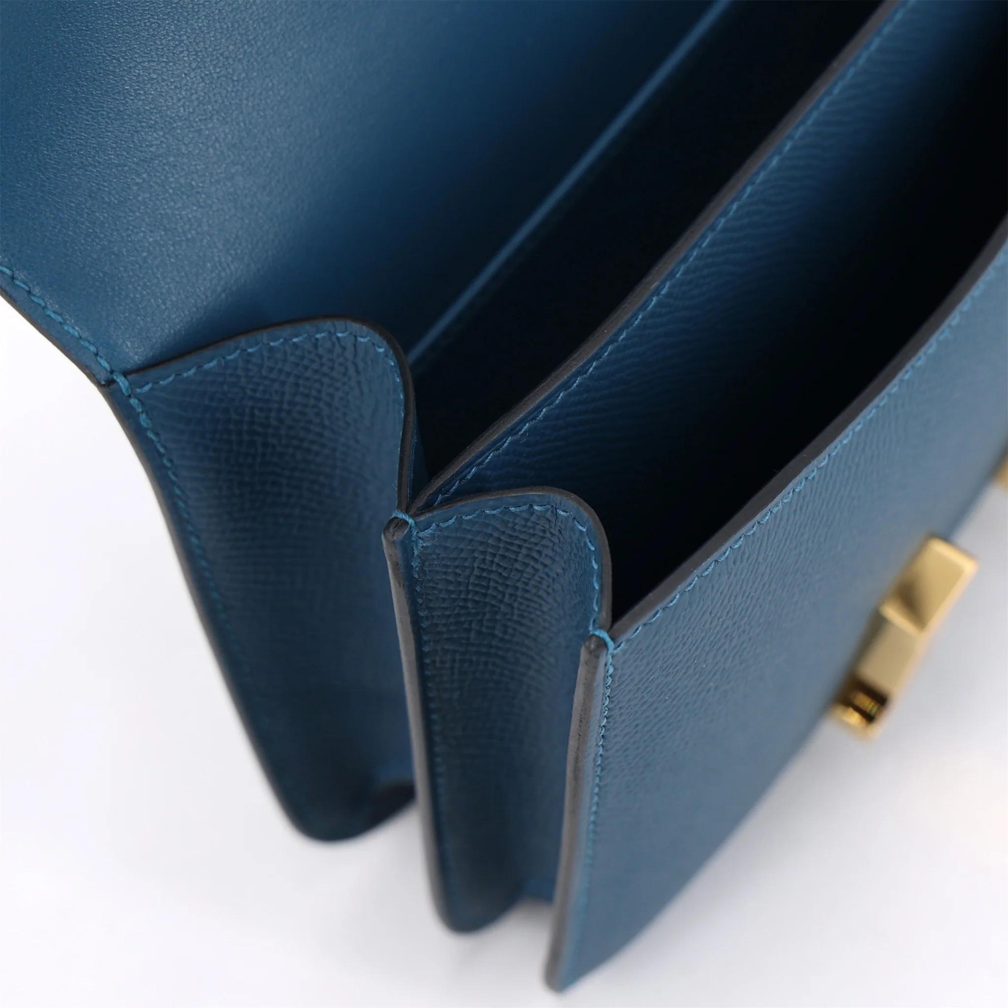 Brand New ( Rank N ) HERMÈS Constance Mini Bleu Thalassa (7A) Epsom Gold hardware K (2025) - 15