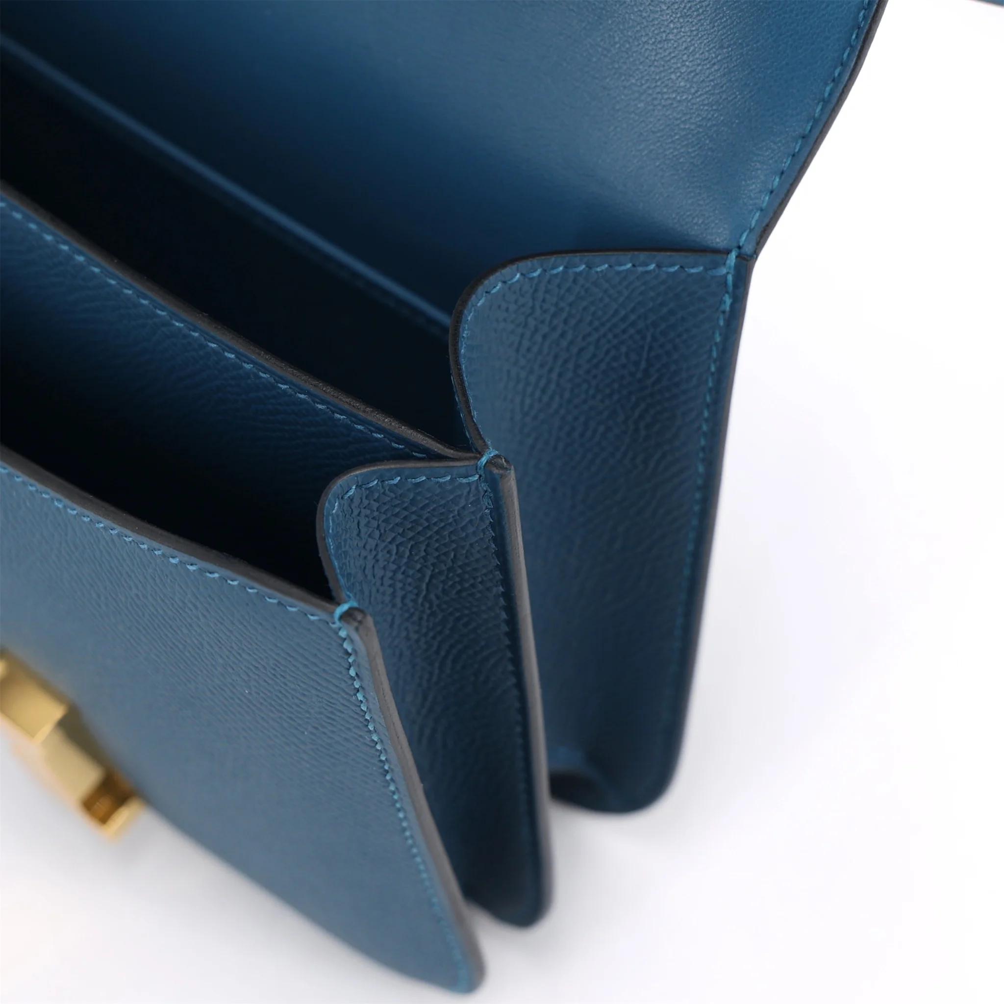 Brand New ( Rank N ) HERMÈS Constance Mini Bleu Thalassa (7A) Epsom Gold hardware K (2025) - 16