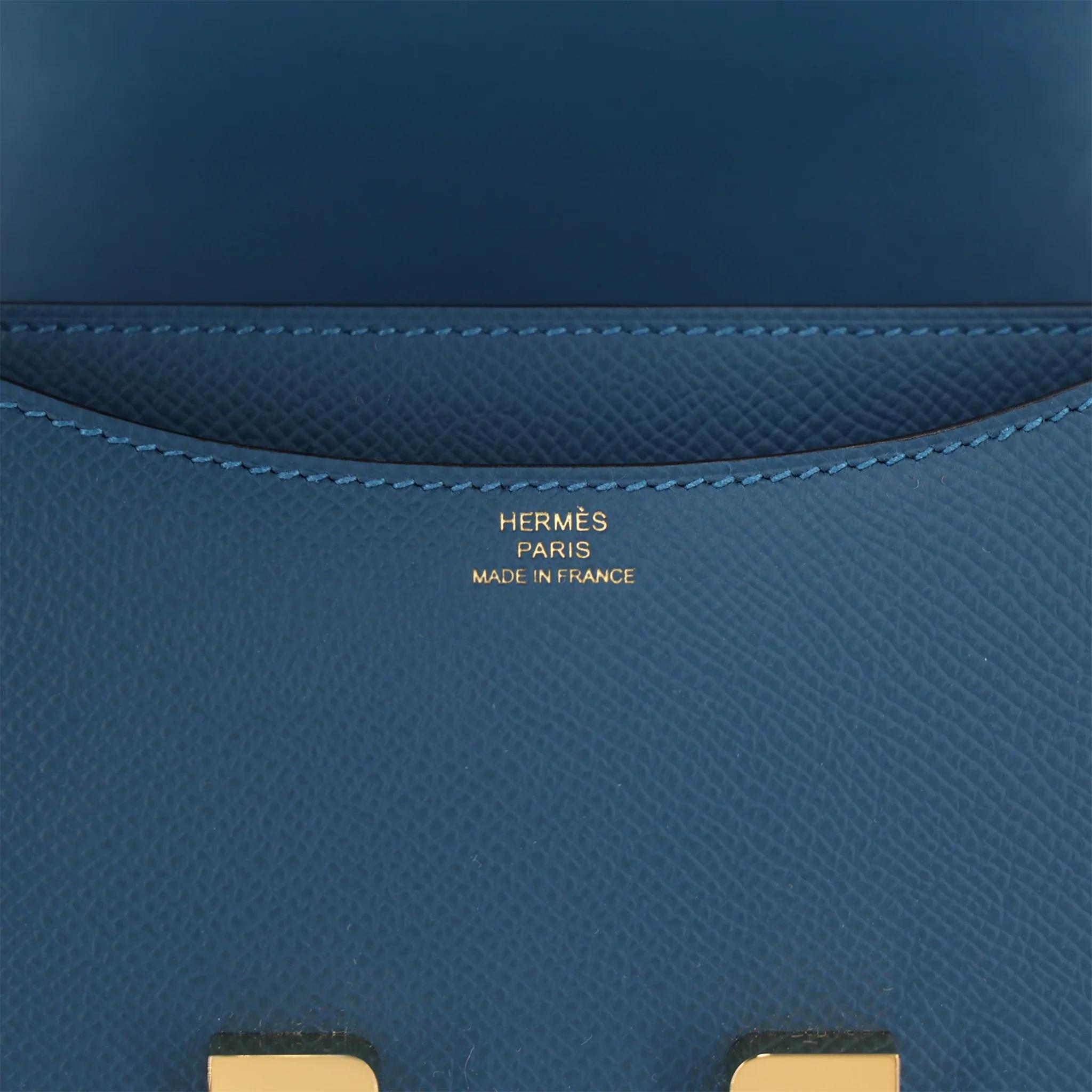 Brand New ( Rank N ) HERMÈS Constance Mini Bleu Thalassa (7A) Epsom Gold hardware K (2025) - 11