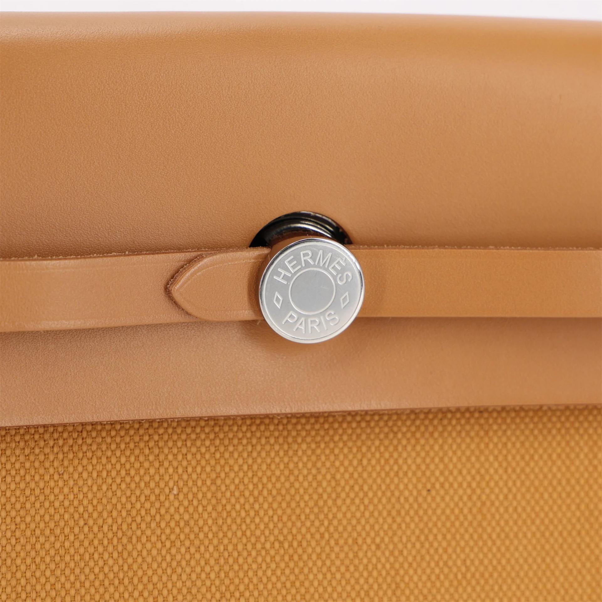 Excellent ( Rank SA ) HERMÈS Herbag Zip Mini 20 Natural Sable (21) Toile H canvas Vache Hunter Palladium hardware K (2025) - 8