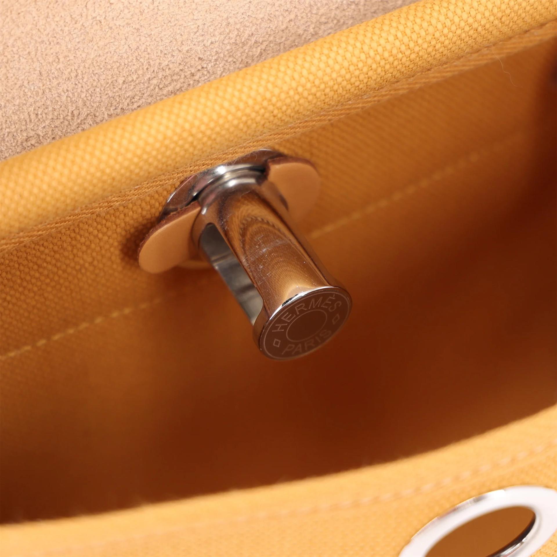 Excellent ( Rank SA ) HERMÈS Herbag Zip Mini 20 Natural Sable (21) Toile H canvas Vache Hunter Palladium hardware K (2025) - 11