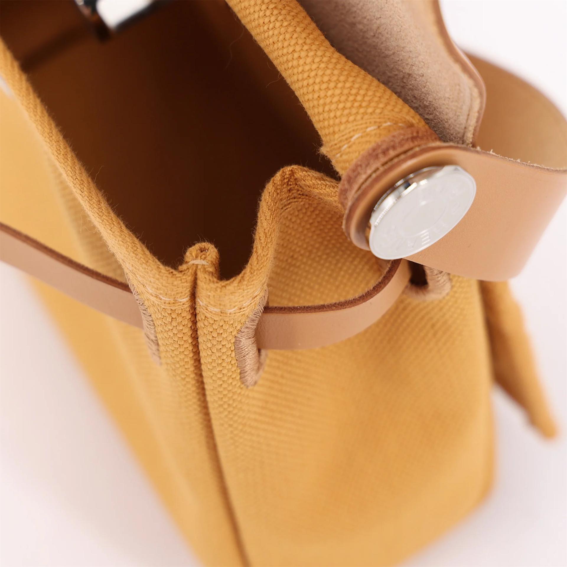 Excellent ( Rank SA ) HERMÈS Herbag Zip Mini 20 Natural Sable (21) Toile H canvas Vache Hunter Palladium hardware K (2025) - 14