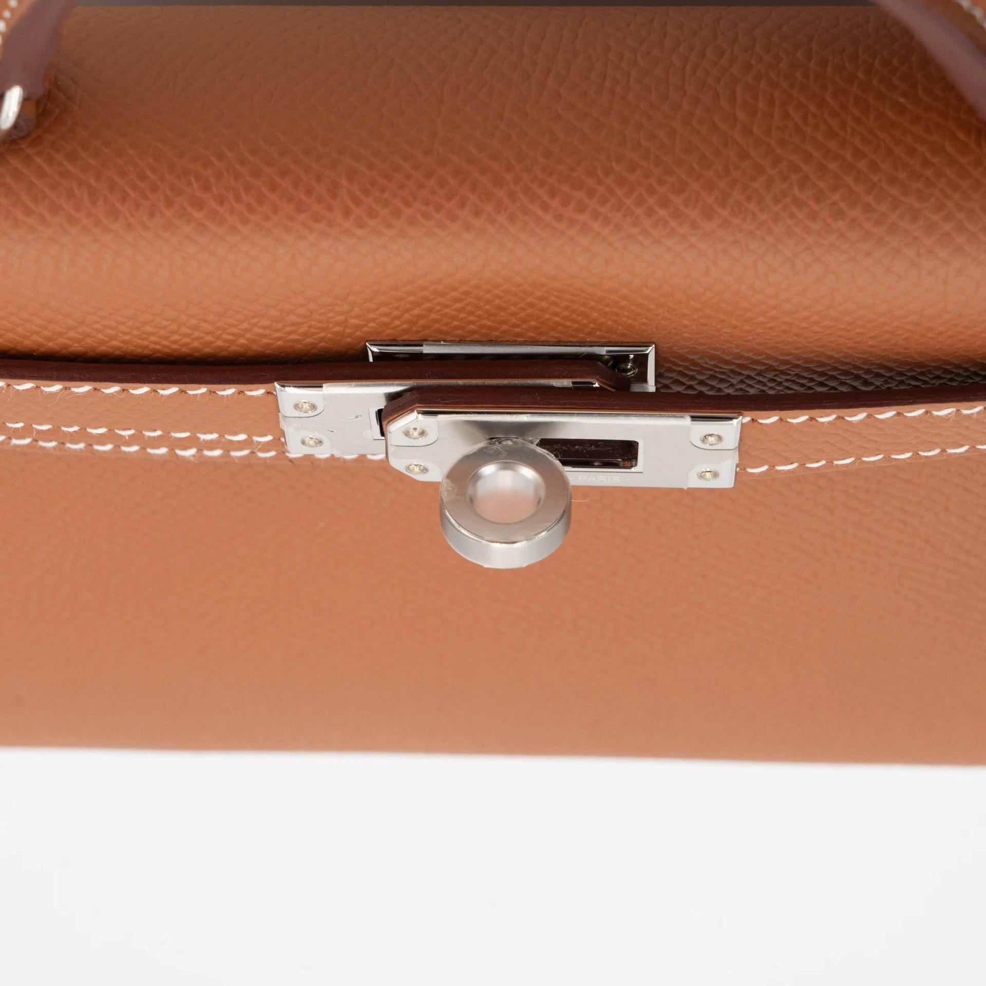 Unused ( Rank NS ) HERMÈS Mini Kelly II Gold (37) Epsom Palladium hardware B (2023) - 9