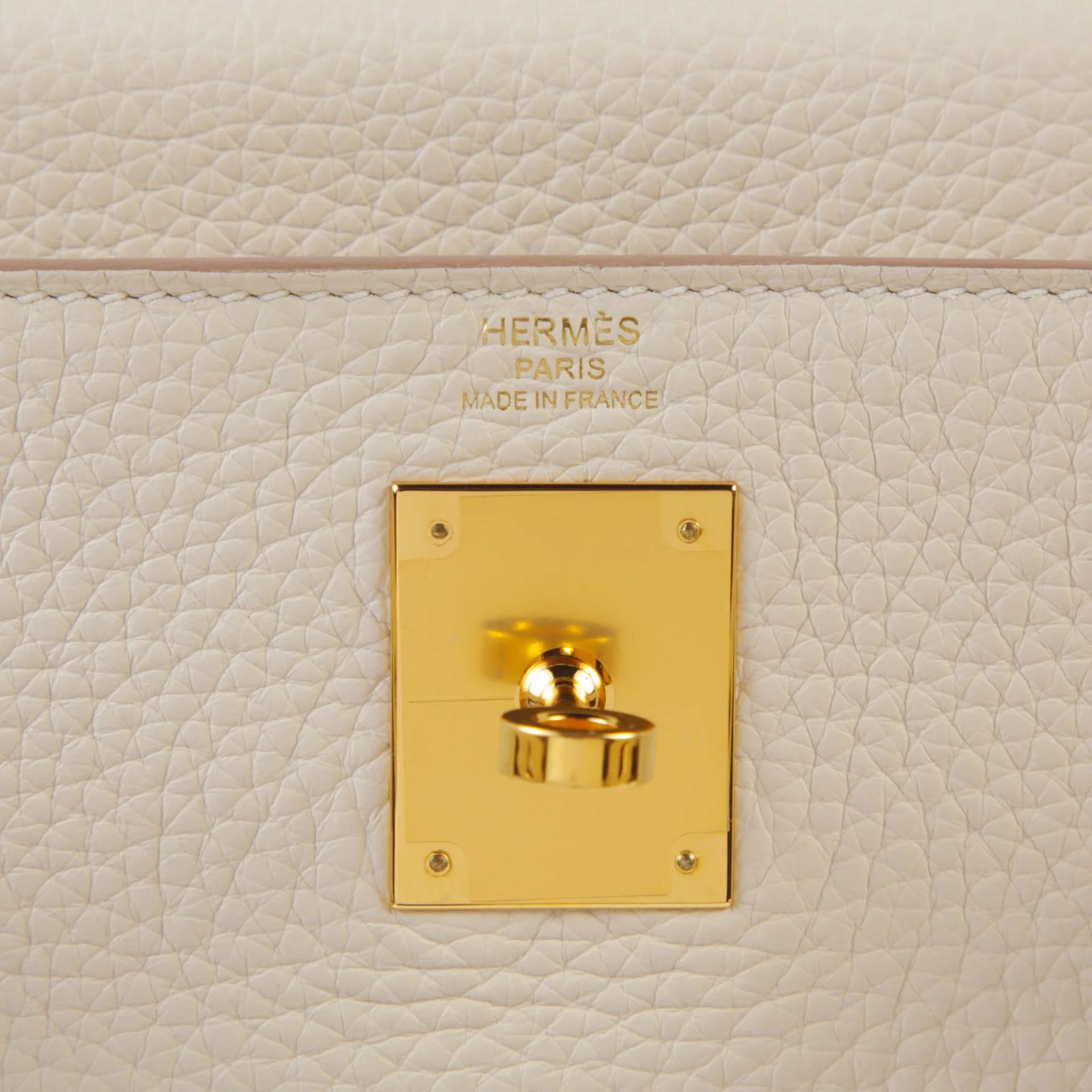 Excellent ( Rank SA ) HERMÈS Kelly 28 Craie (10) Clemence Gold hardware Y (2020) - 9