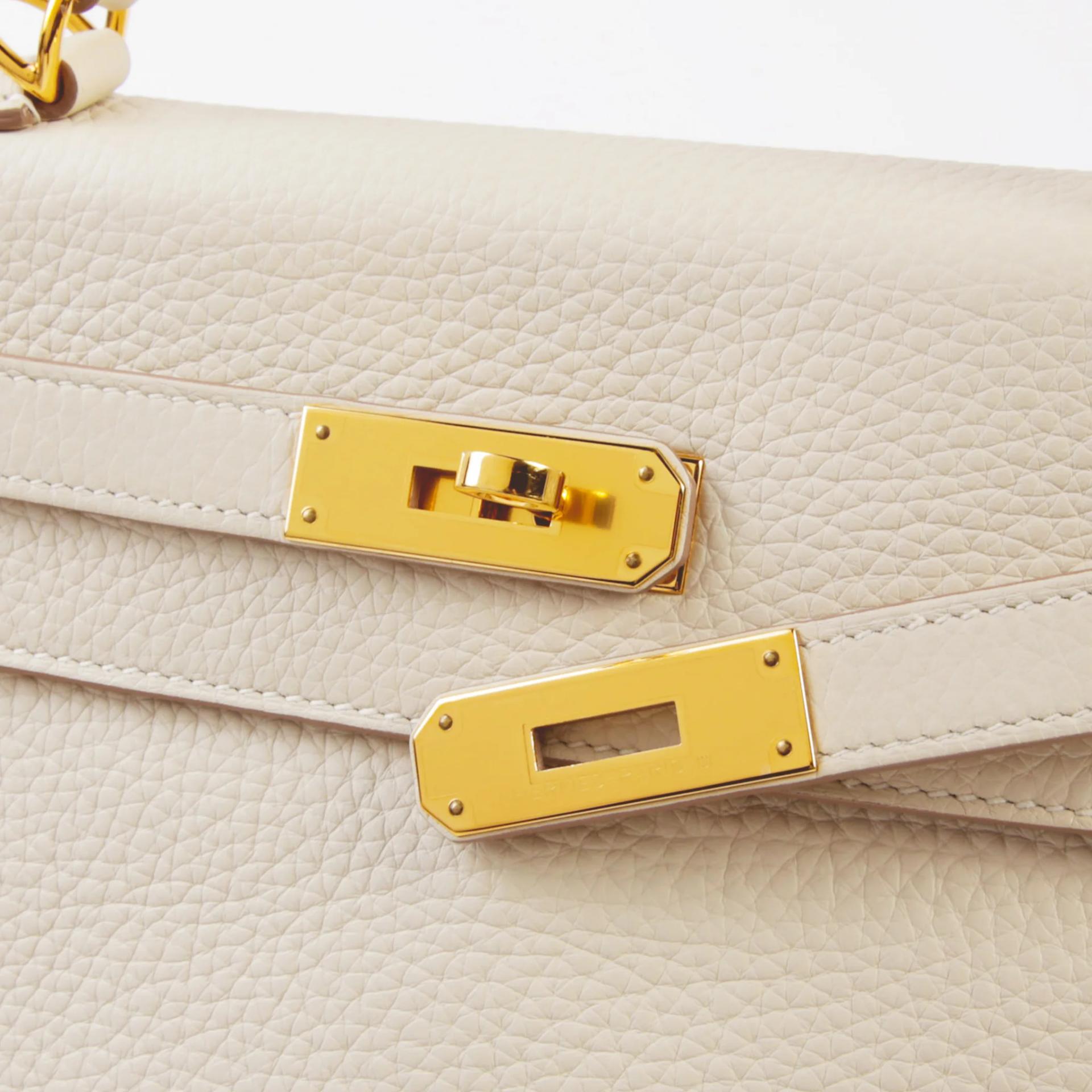 Excellent ( Rank SA ) HERMÈS Kelly 28 Craie (10) Clemence Gold hardware Y (2020) - 8