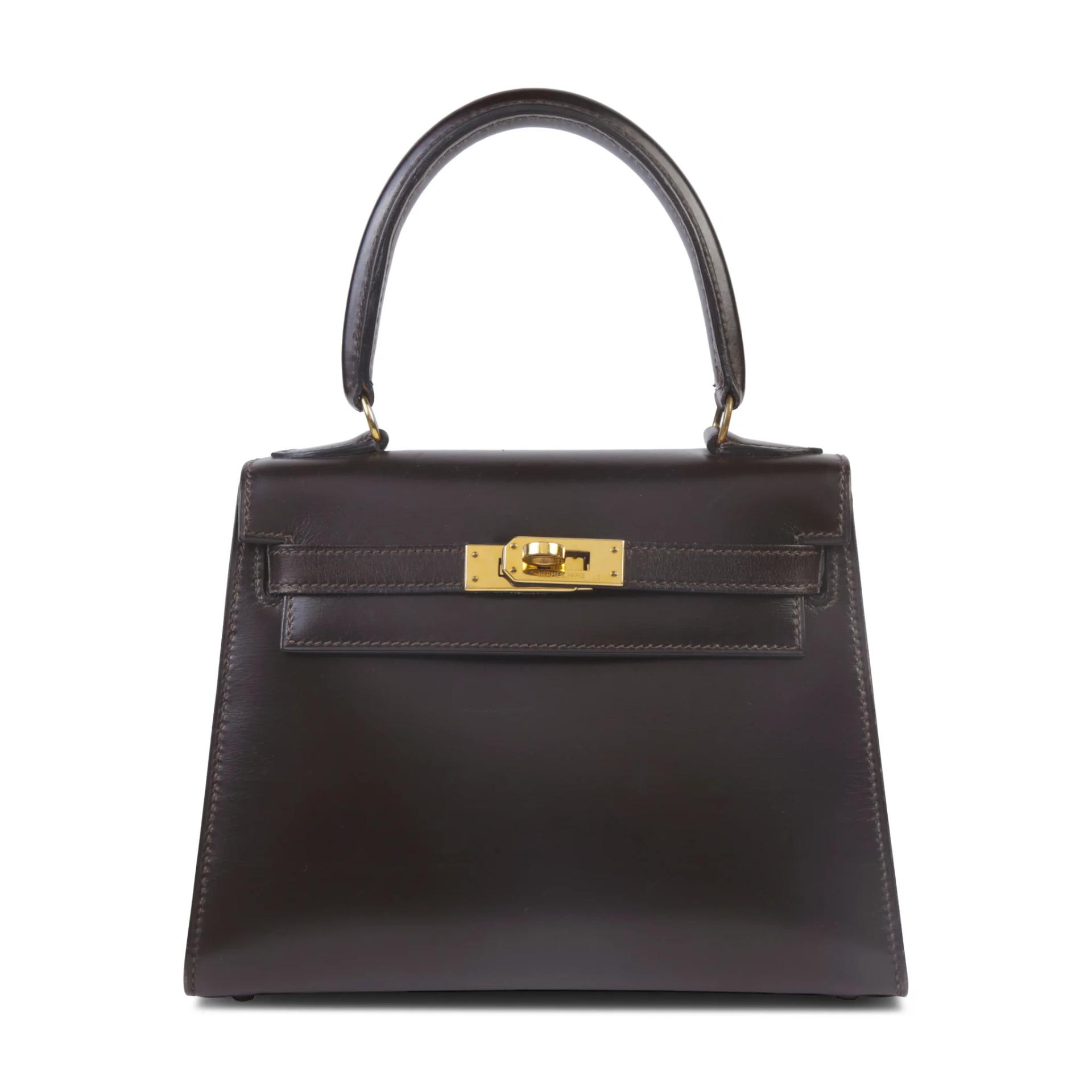 Good ( Rank AB) HERMÈS Vintage Mini Kelly 20 Brown Box-calf Gold hardware - 1