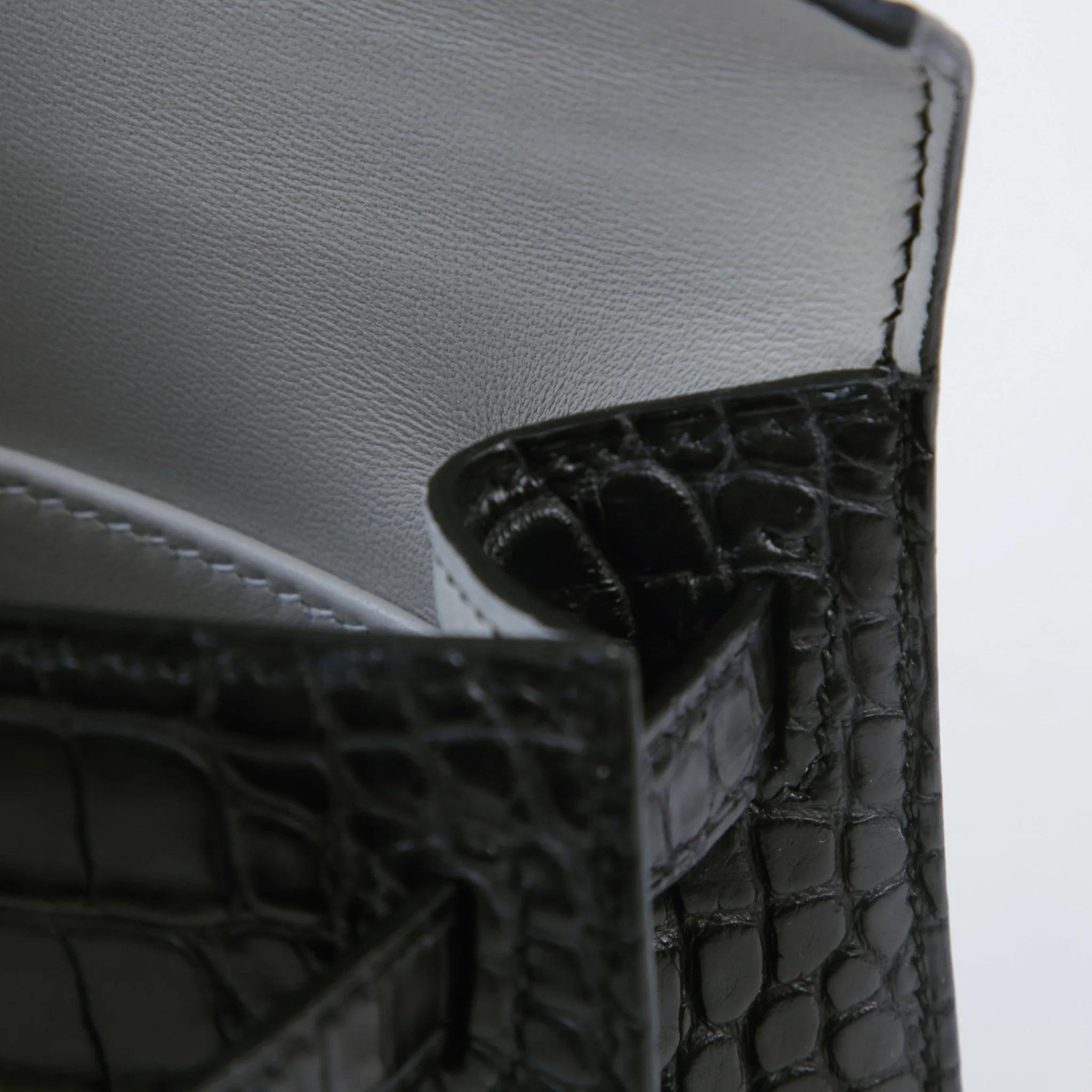 Brand New ( Rank N ) HERMÈS Special Order Mini Kelly II Noir (89) Gris Perle (80) Matte Alligator Palladium hardware K (2025) - 11