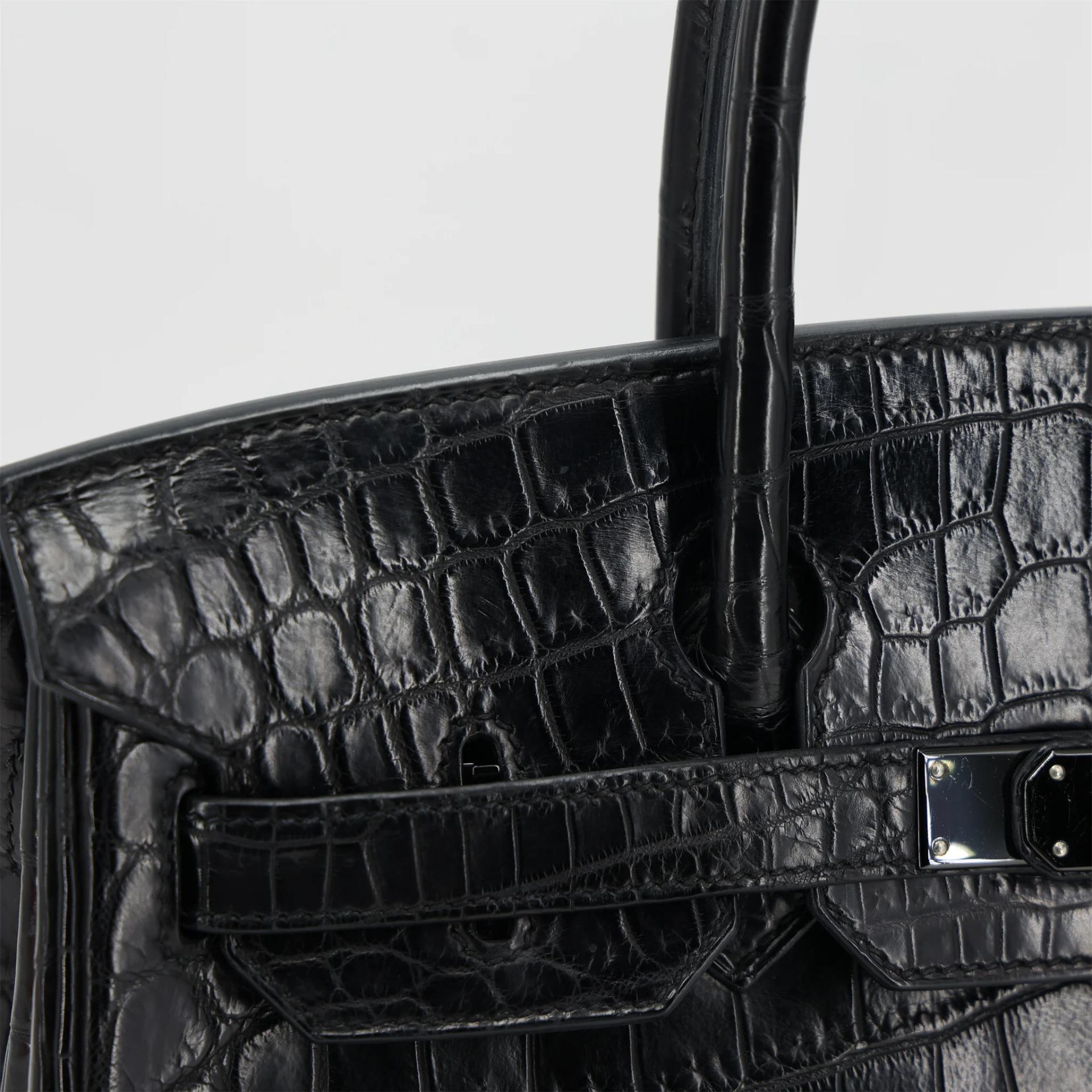 Very Good ( Rank A) HERMÈS Limited Edition Birkin 30 So Black Noir (89) Matte Niloticus Crocodile Black hardware Square N (2010) - 12