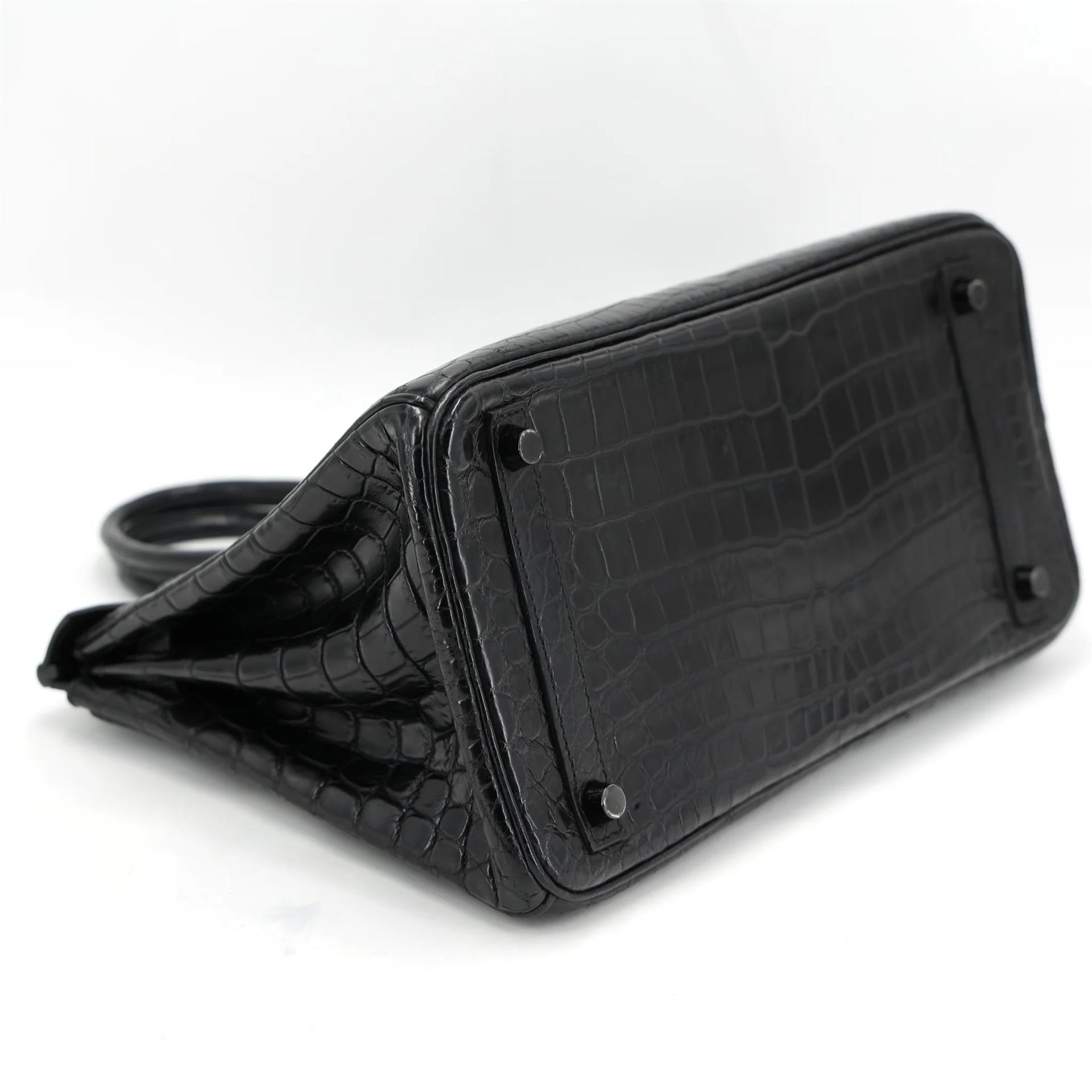 Very Good ( Rank A) HERMÈS Limited Edition Birkin 30 So Black Noir (89) Matte Niloticus Crocodile Black hardware Square N (2010) - 4