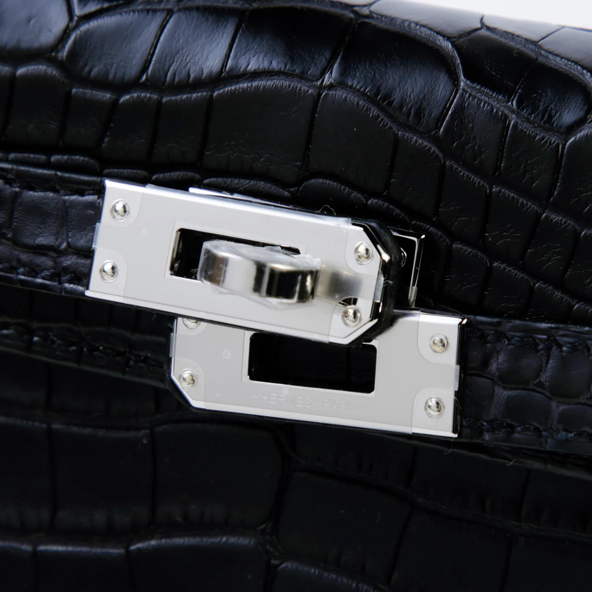 Brand New ( Rank N ) HERMÈS Special Order Mini Kelly II Noir (89) Gris Perle (80) Matte Alligator Palladium hardware K (2025) - 8