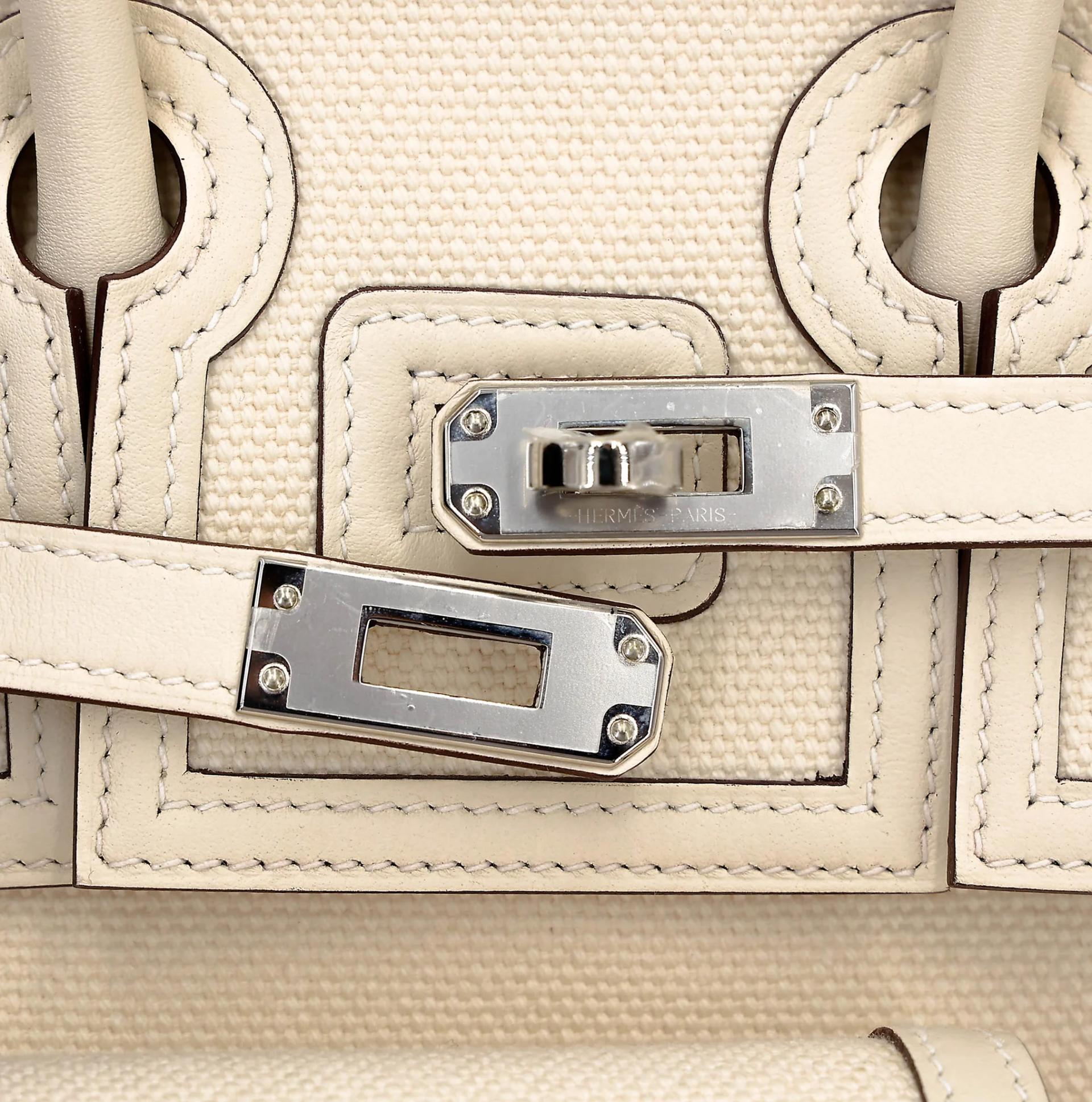 Excellent ( Rank SA ) HERMÈS Limited Edition Birkin Cargo 25 Nata (I2) Swift Toile Goeland canvas Palladium hardware U (2022) - 17