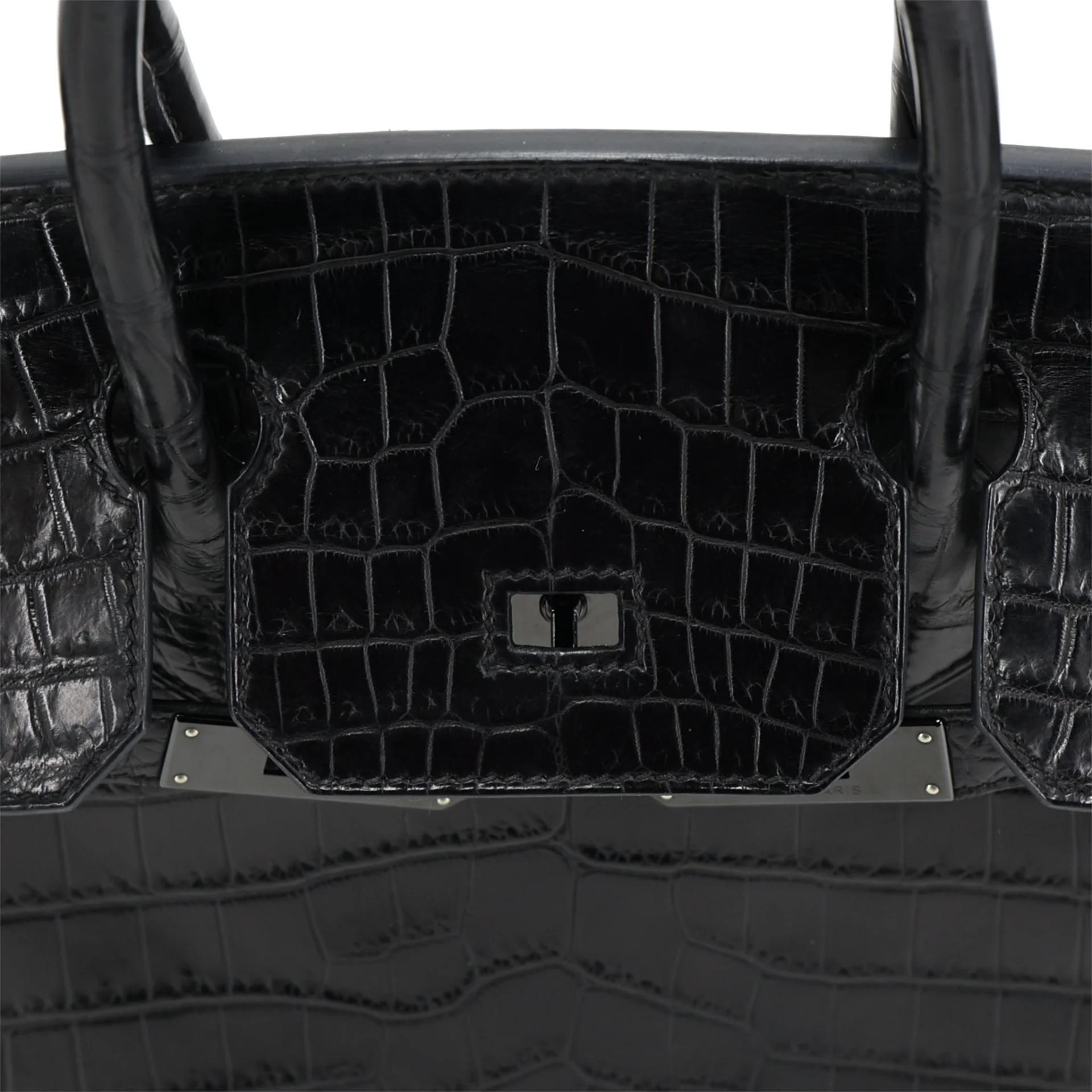 Very Good ( Rank A) HERMÈS Limited Edition Birkin 30 So Black Noir (89) Matte Niloticus Crocodile Black hardware Square N (2010) - 11
