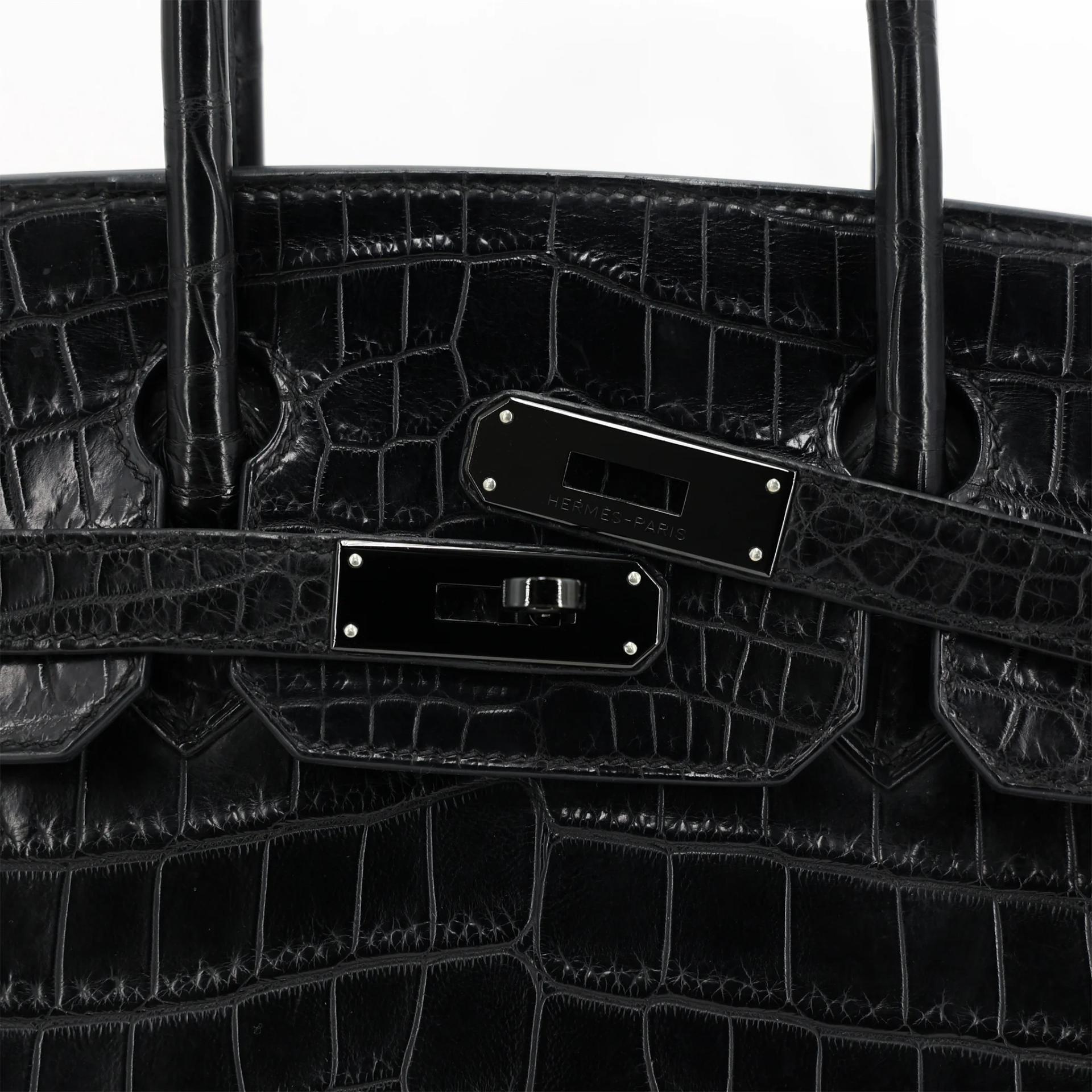 Very Good ( Rank A) HERMÈS Limited Edition Birkin 30 So Black Noir (89) Matte Niloticus Crocodile Black hardware Square N (2010) - 8