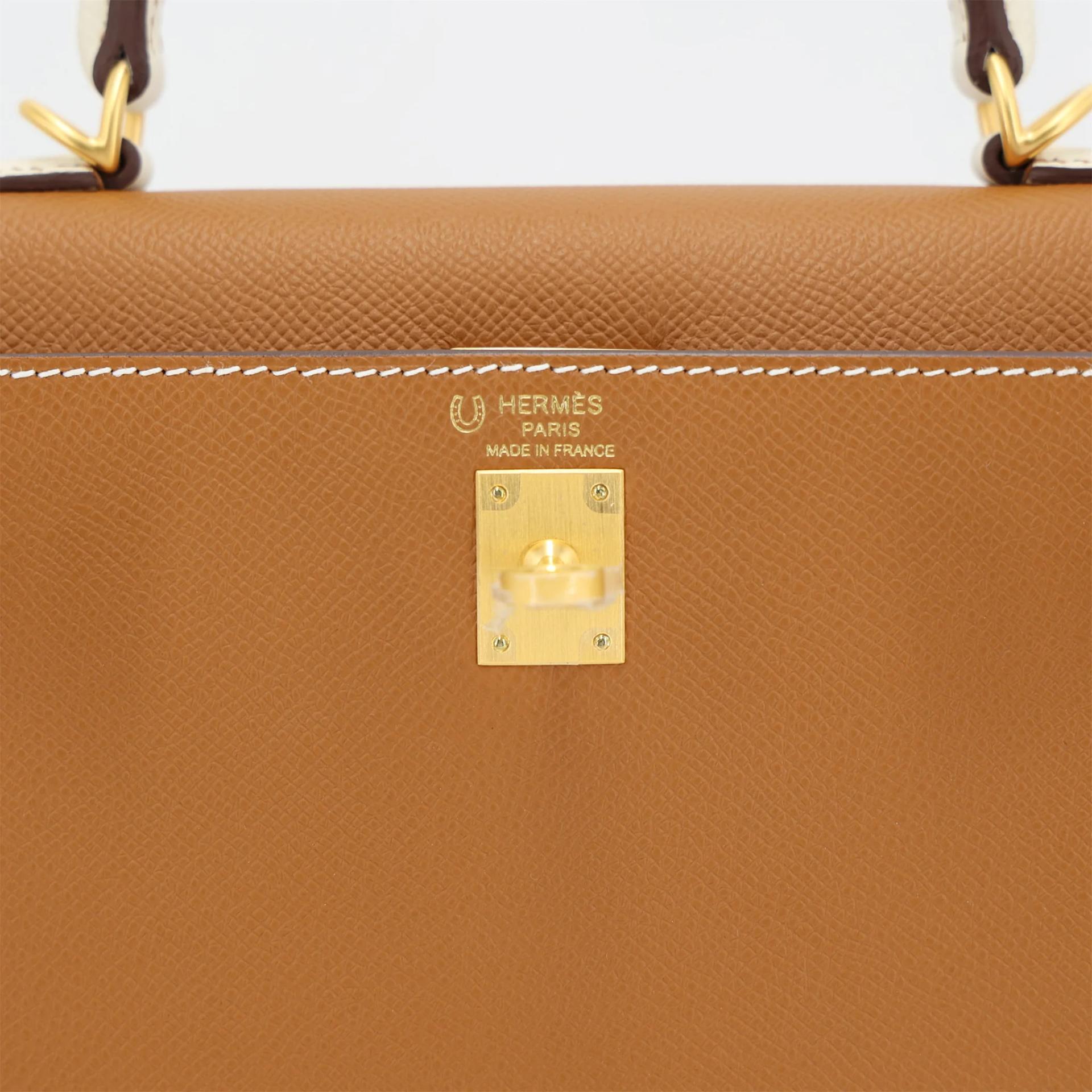 Unused ( Rank NS ) HERMÈS Special Order Kelly 25 Sellier Gold (37) Craie (10) Epsom Brushed Gold hardware W (2024) - 10