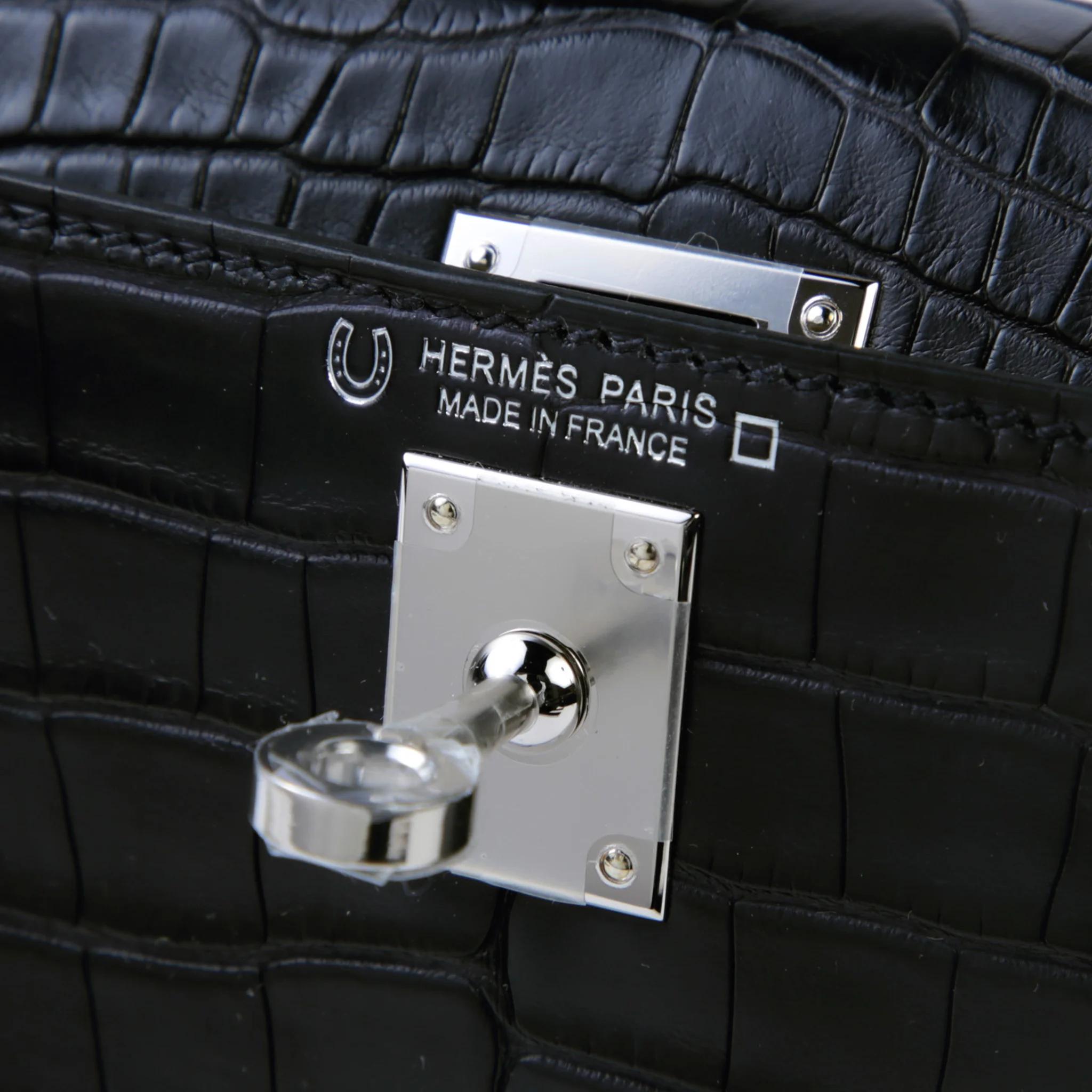 Brand New ( Rank N ) HERMÈS Special Order Mini Kelly II Noir (89) Gris Perle (80) Matte Alligator Palladium hardware K (2025) - 9