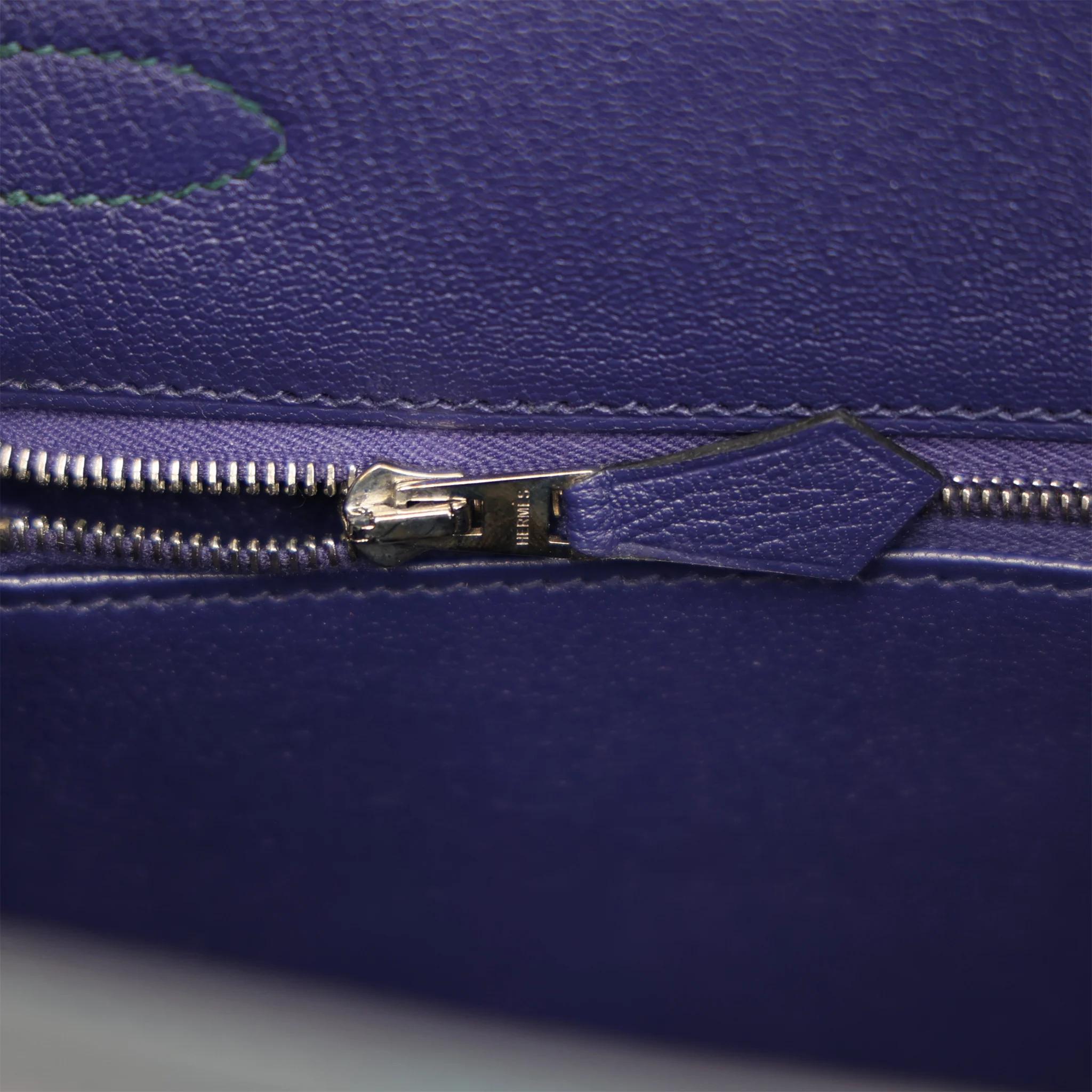 Excellent ( Rank SA ) HERMÈS Limited Edition Kelly 28 Sellier Letter H Vert Cypress (6O) Bleu Obscur (K7) Malachite (Z6) Epsom Sombrero Clemence Palladium hardware C (2018) - 14