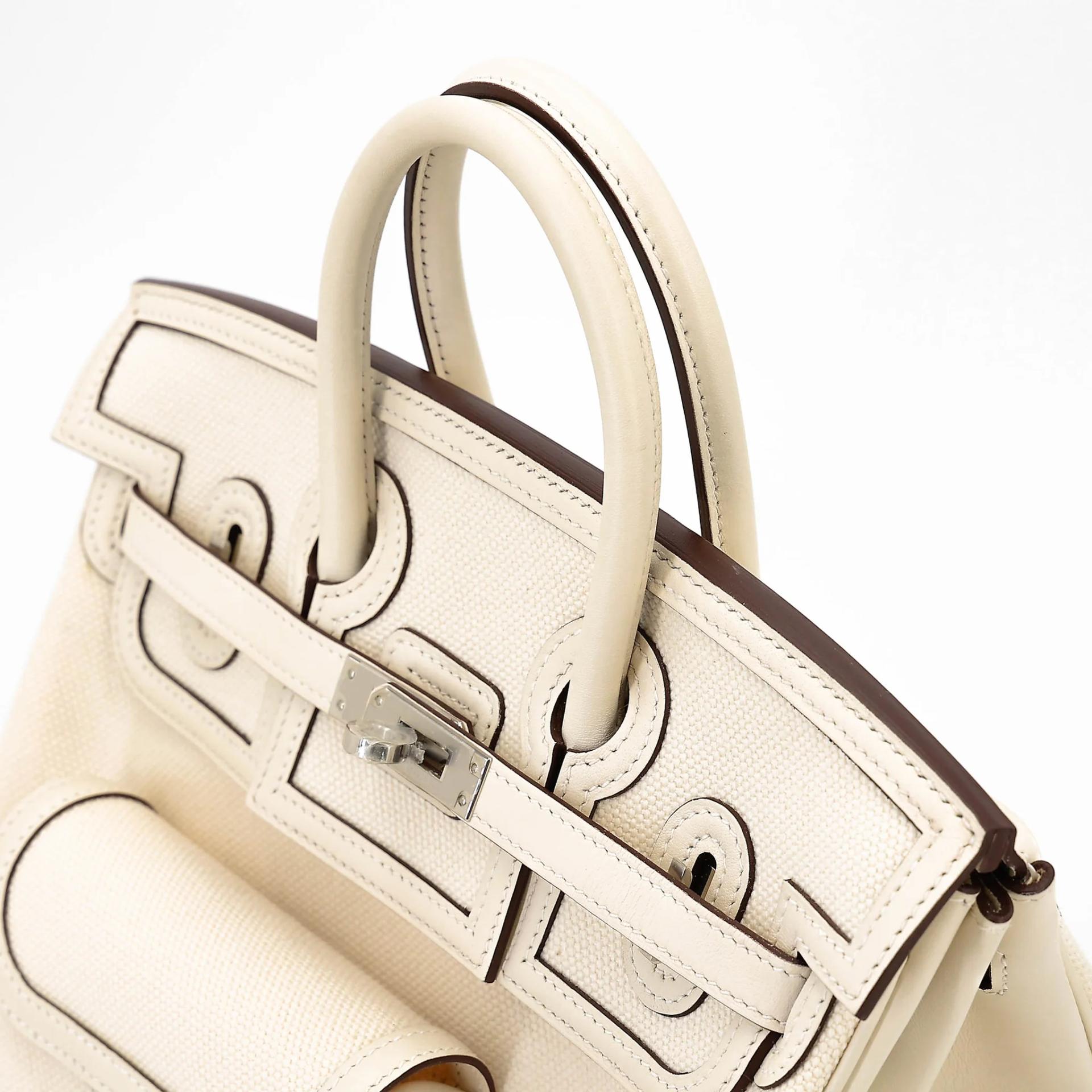Excellent ( Rank SA ) HERMÈS Limited Edition Birkin Cargo 25 Nata (I2) Swift Toile Goeland canvas Palladium hardware U (2022) - 3