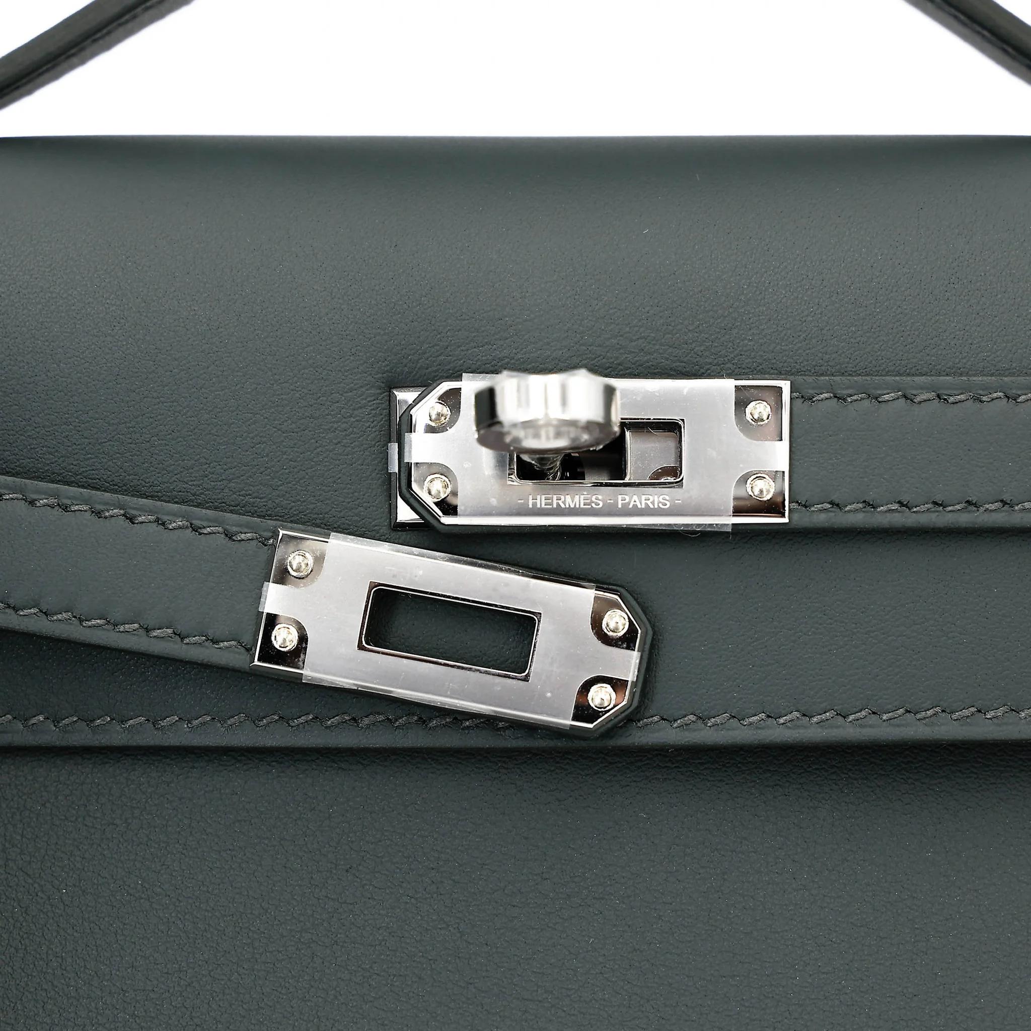 Brand New ( Rank N ) HERMÈS Kelly Pochette Vert Mangrove (Q0) Swift Palladium hardware K (2025) - 8