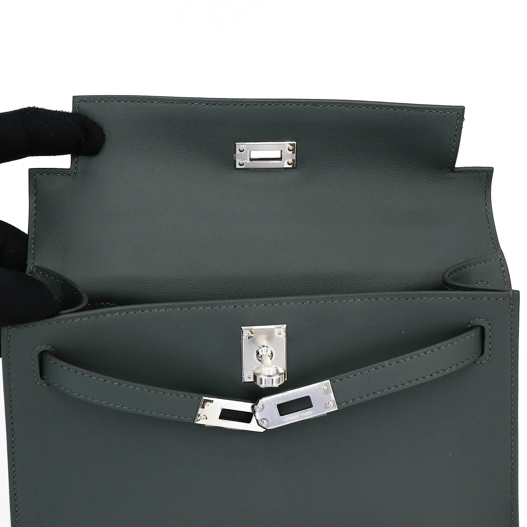 Brand New ( Rank N ) HERMÈS Kelly Pochette Vert Mangrove (Q0) Swift Palladium hardware K (2025) - 12