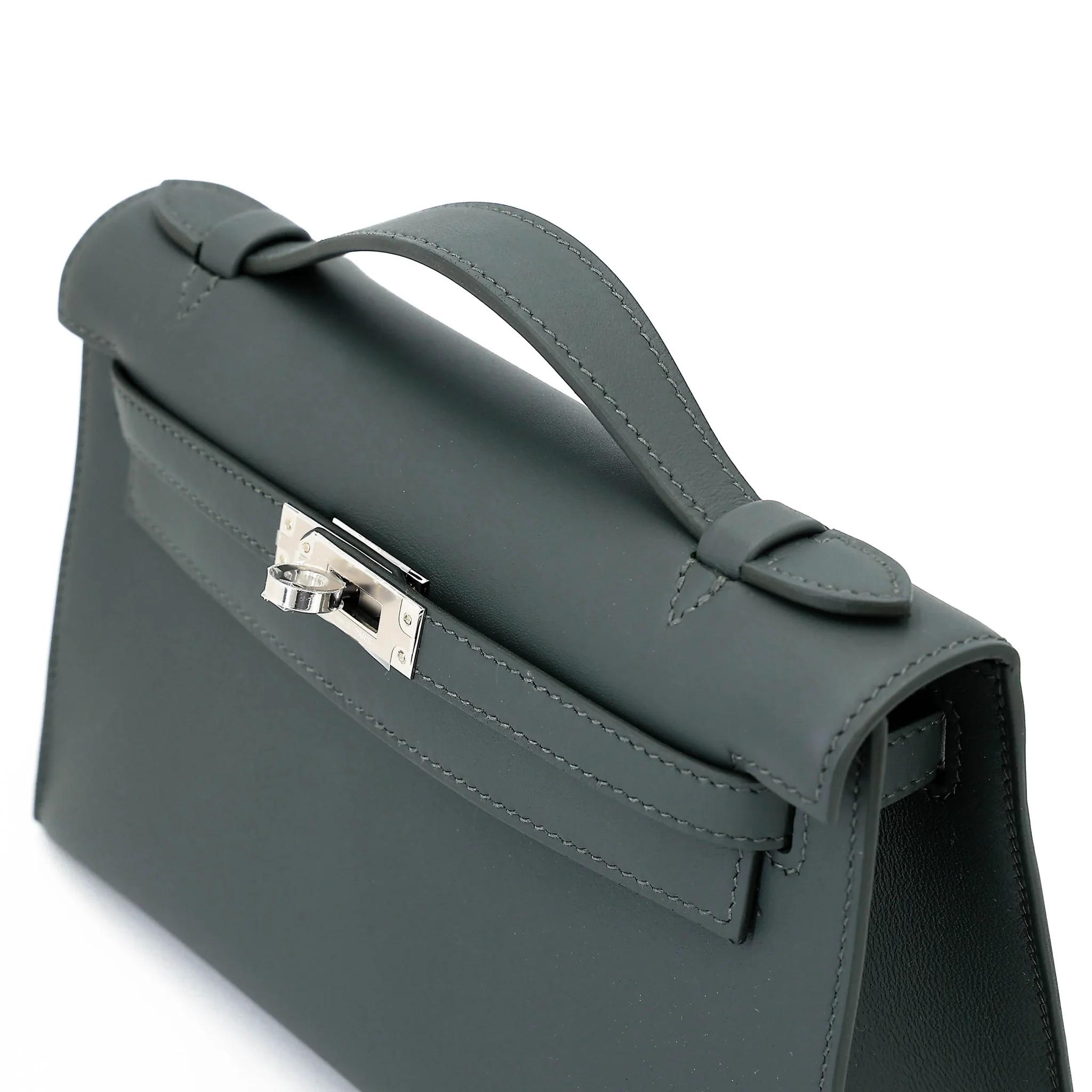 Brand New ( Rank N ) HERMÈS Kelly Pochette Vert Mangrove (Q0) Swift Palladium hardware K (2025) - 3