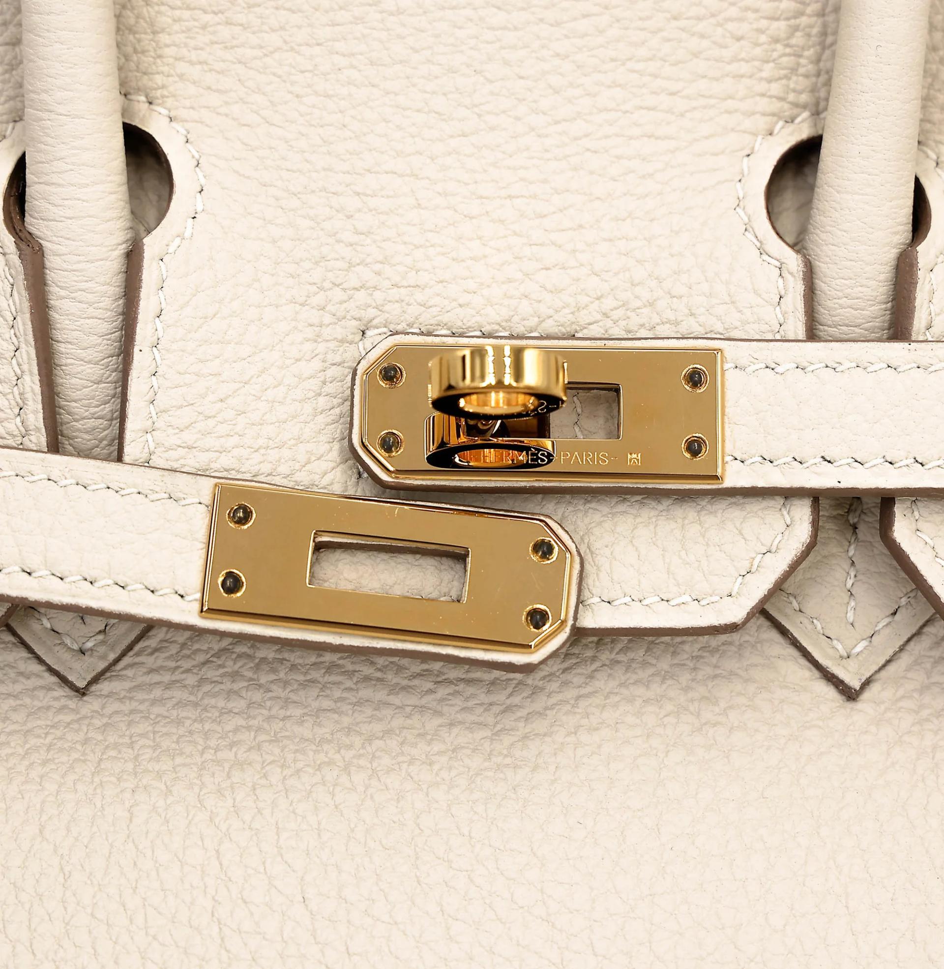 Excellent ( Rank SA ) HERMÈS Birkin 25 Craie (10) Togo Gold hardware Z (2021) - 12