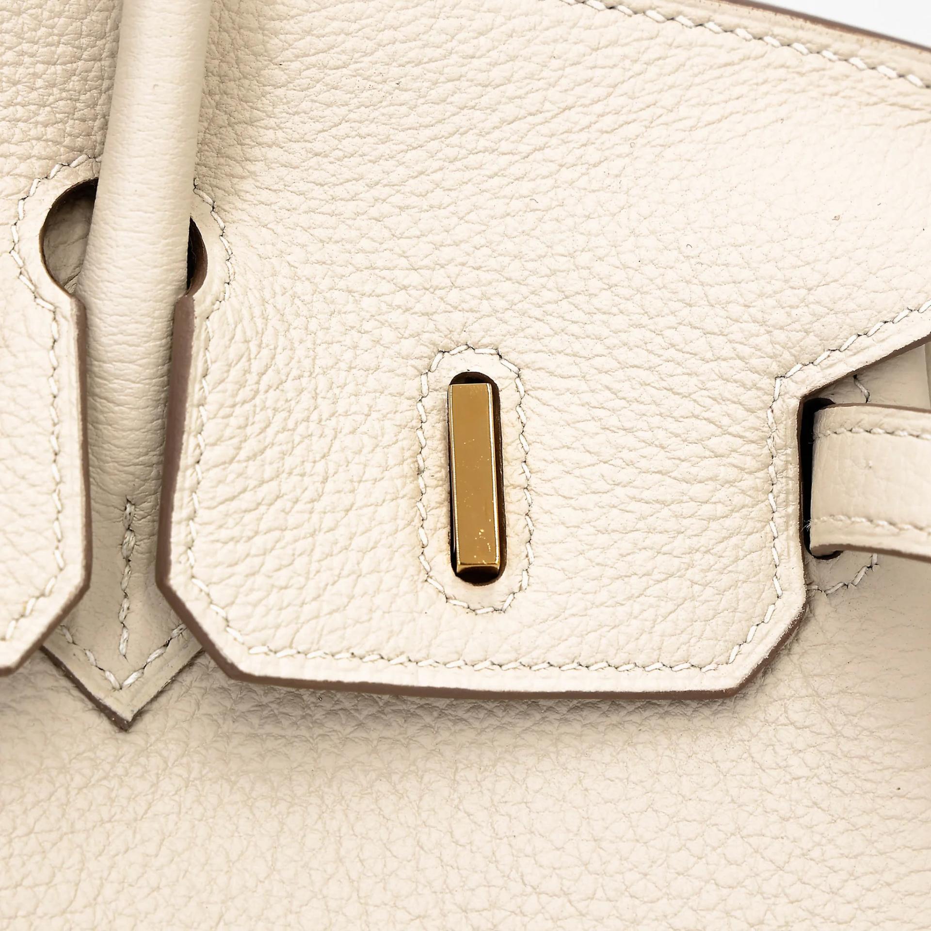 Excellent ( Rank SA ) HERMÈS Birkin 25 Craie (10) Togo Gold hardware Z (2021) - 13