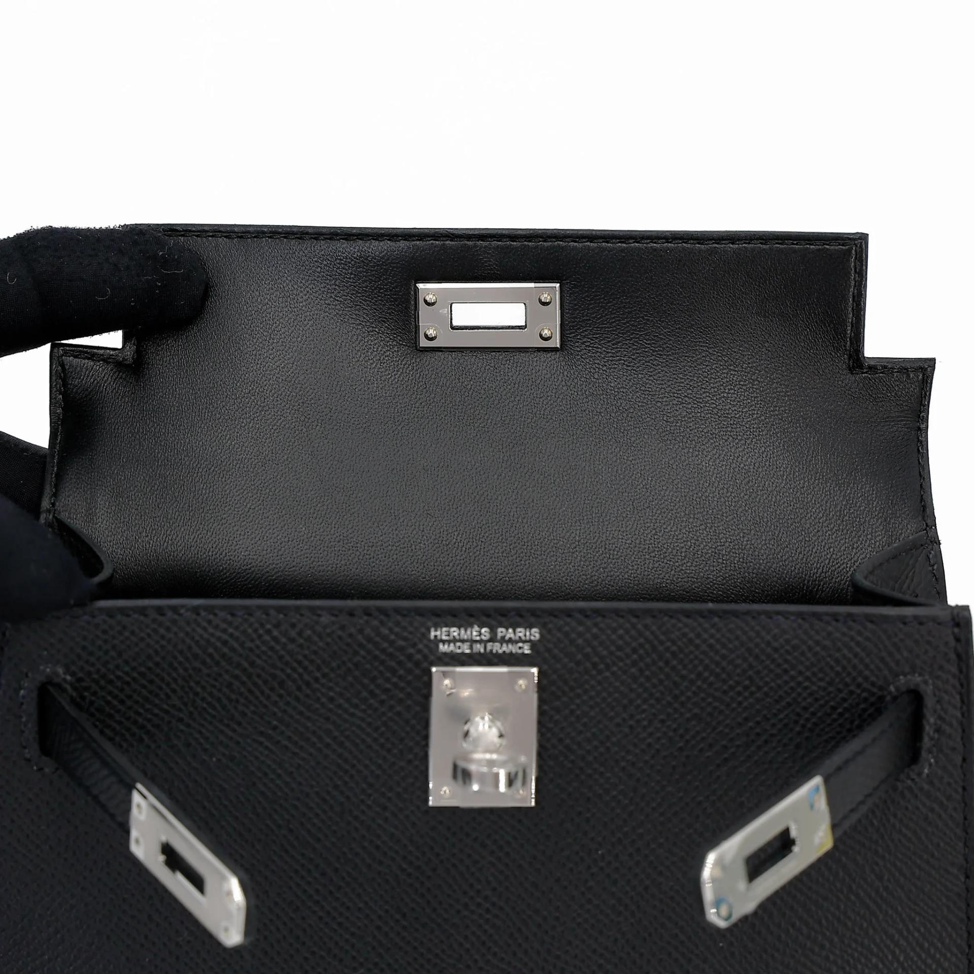 Brand New ( Rank N ) HERMÈS Mini Kelly II Noir (89) Epsom Palladium hardware G (2026) - 11