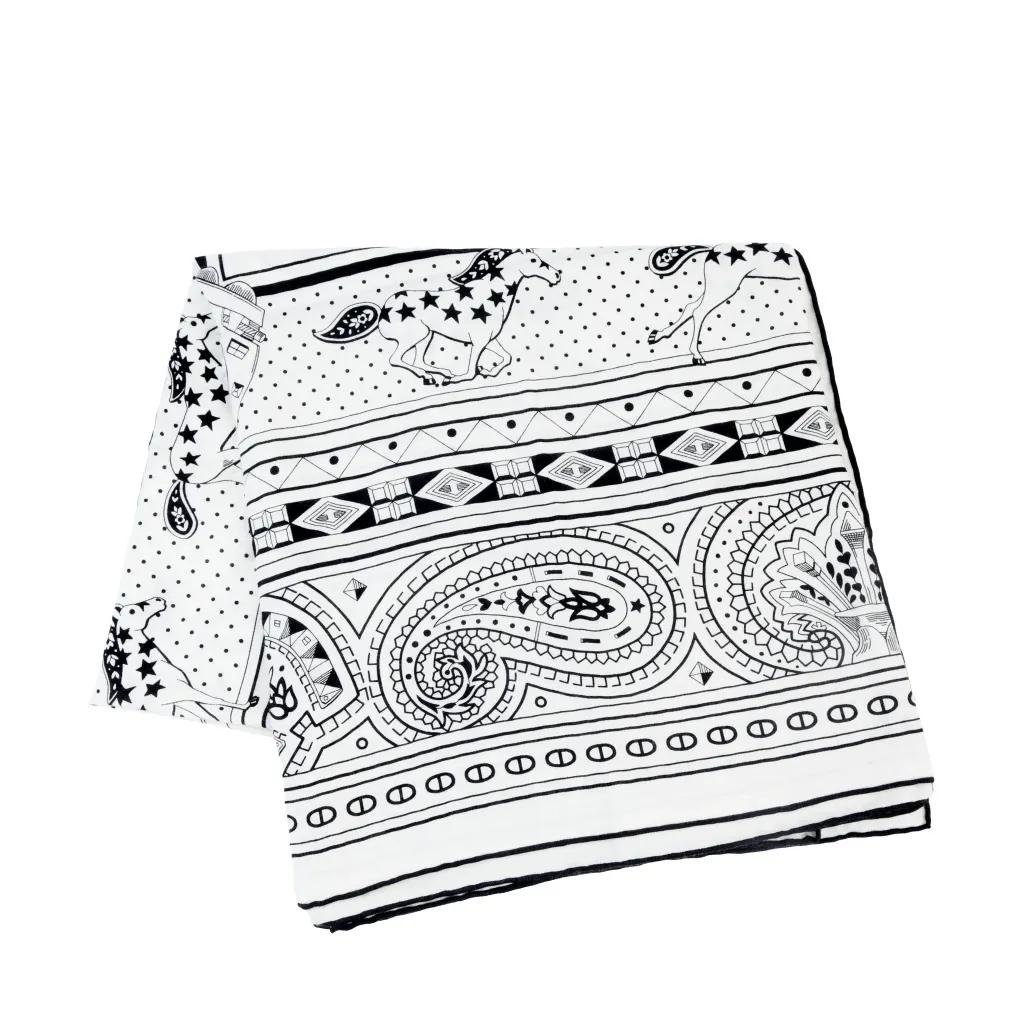 Carre 140 Scarf Cheval de Coeur Bandana White Black