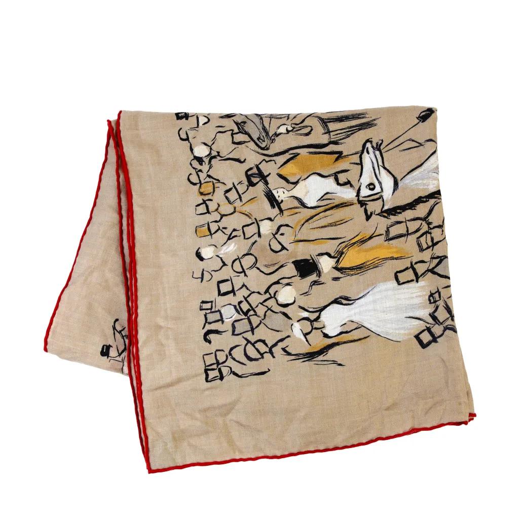 Carre 140 Scarf Paddock Beige Red