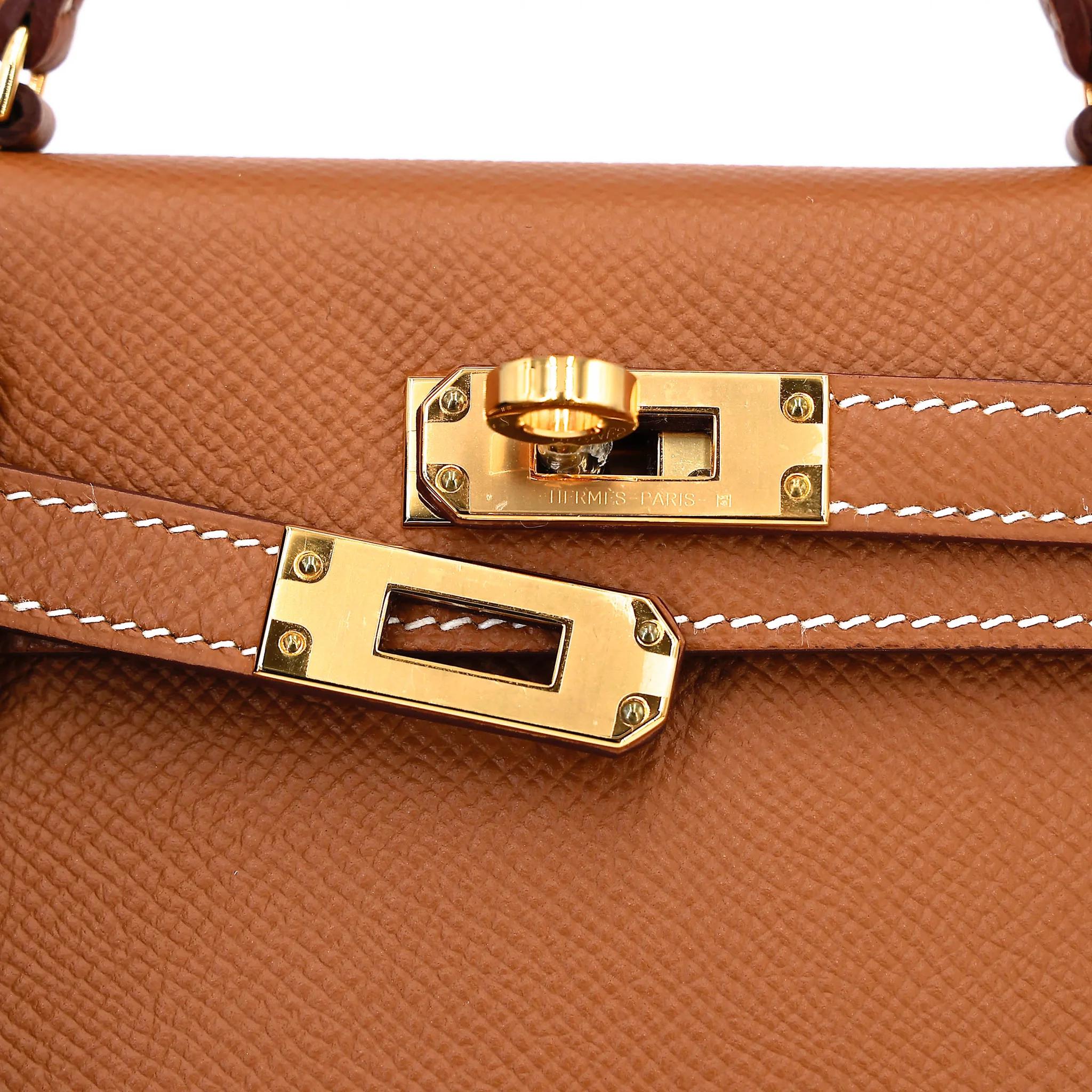 Unused ( Rank NS ) HERMÈS Mini Kelly II Gold (37) Epsom Gold hardware Y (2020) - 9