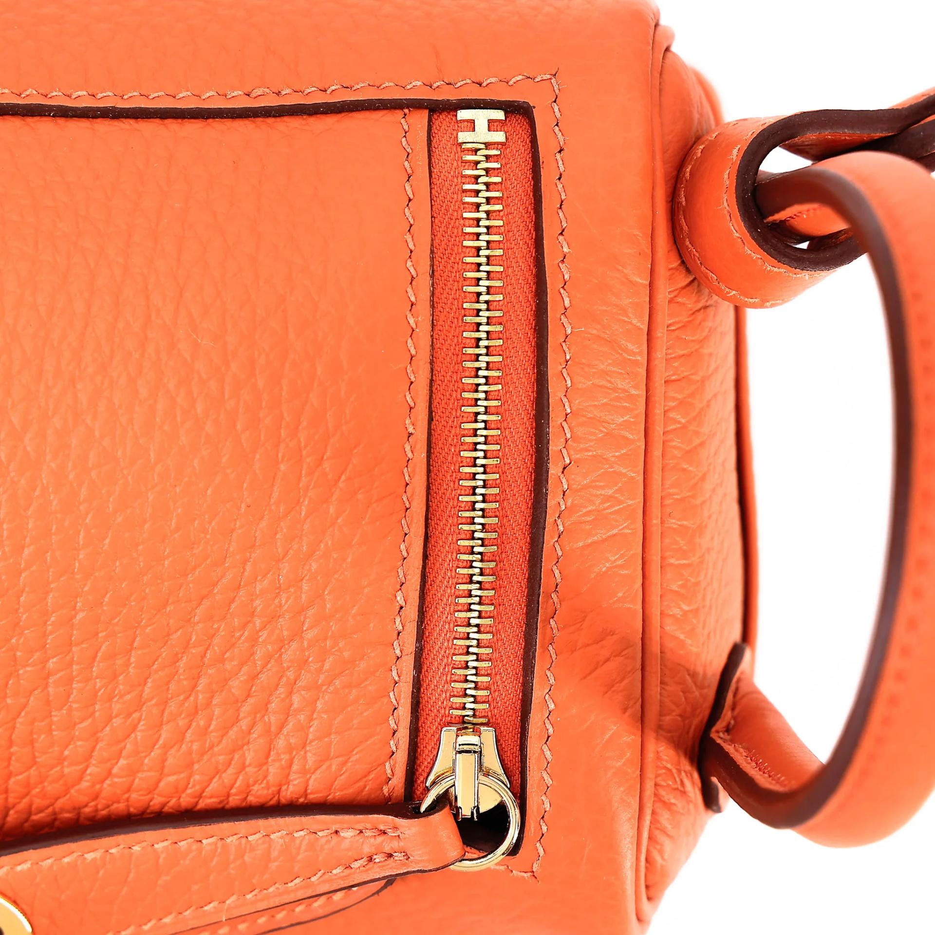 Excellent ( Rank SA ) HERMÈS Mini Lindy Orange (93) Clemence Gold hardware B (2023) - 8