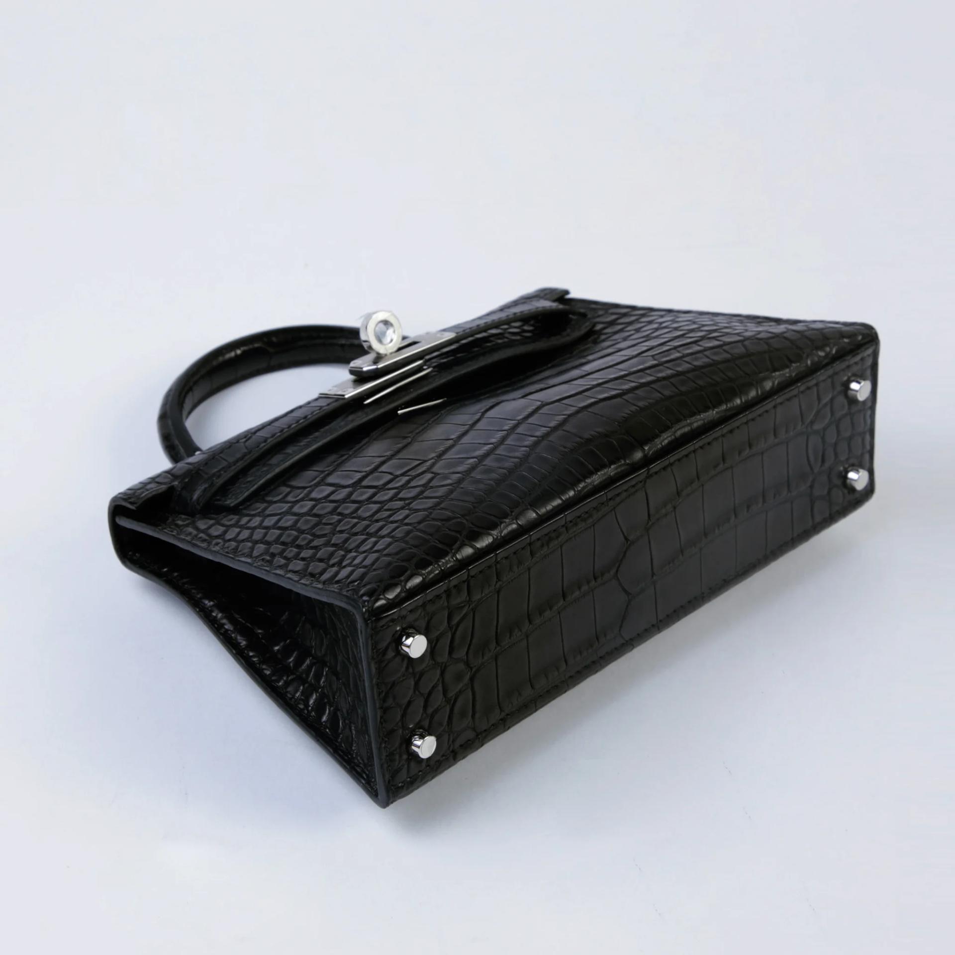Unused ( Rank NS ) HERMÈS Mini Kelly II Noir (89) Matte Alligator Palladium hardware G (2026) - 4