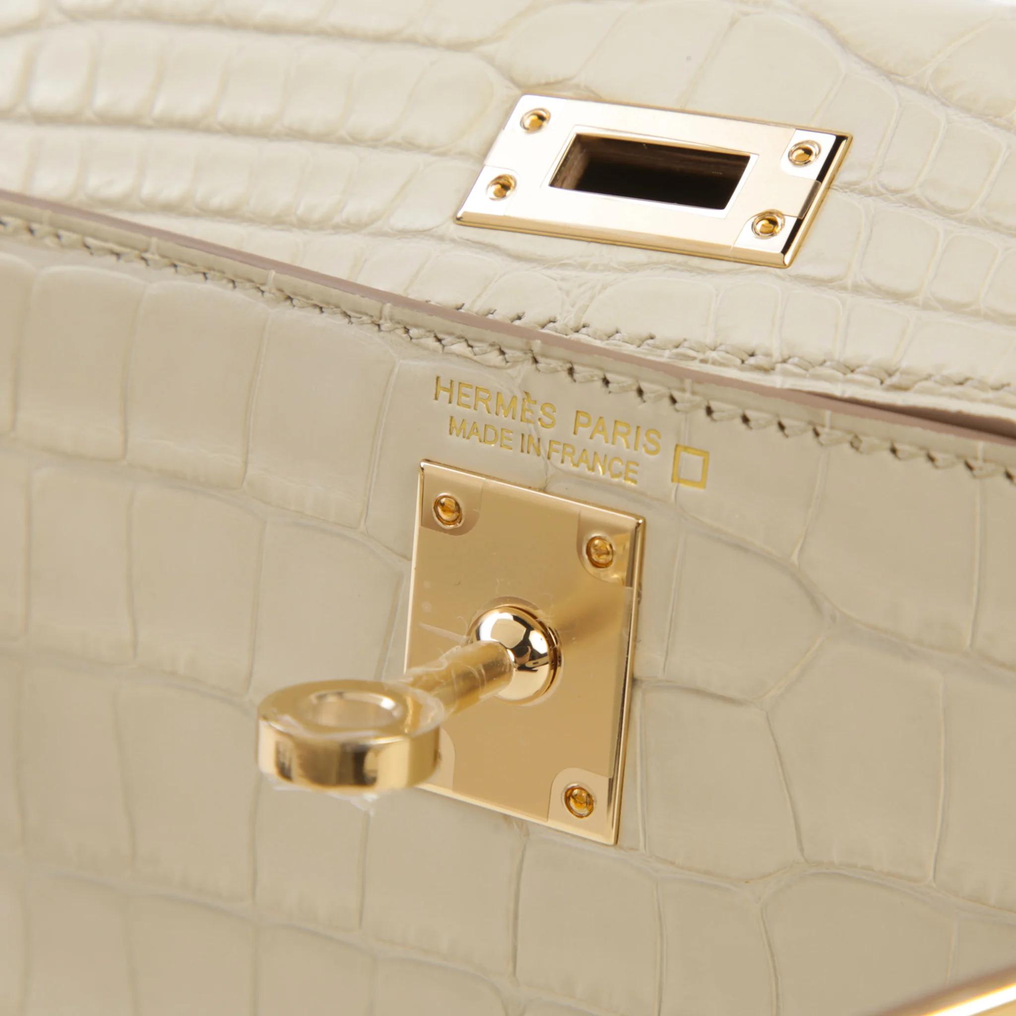 Unused ( Rank NS ) HERMÈS Mini Kelly II Beton (8L) Matte Alligator Permabrass hardware K (2025) - 9