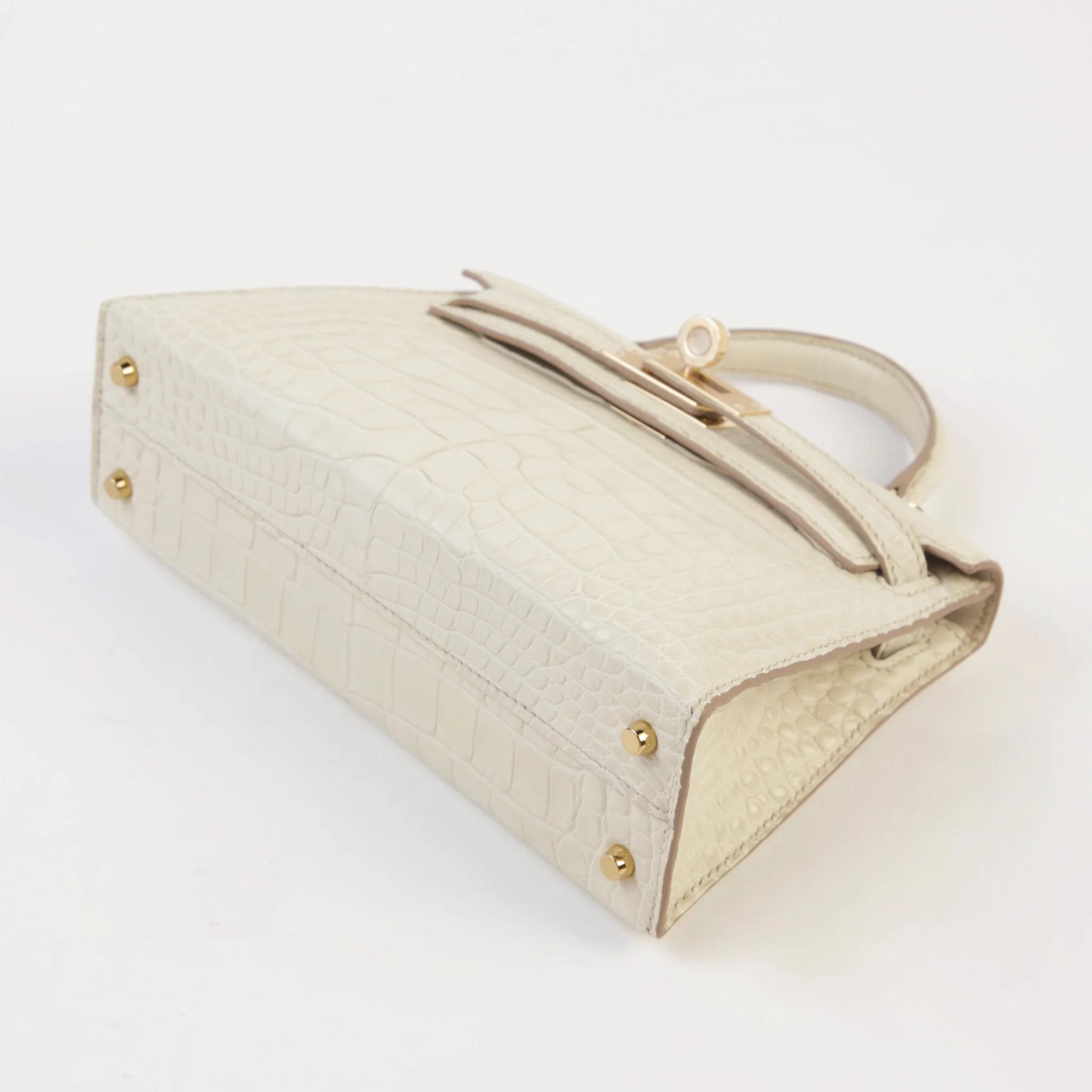 Unused ( Rank NS ) HERMÈS Mini Kelly II Beton (8L) Matte Alligator Permabrass hardware K (2025) - 5
