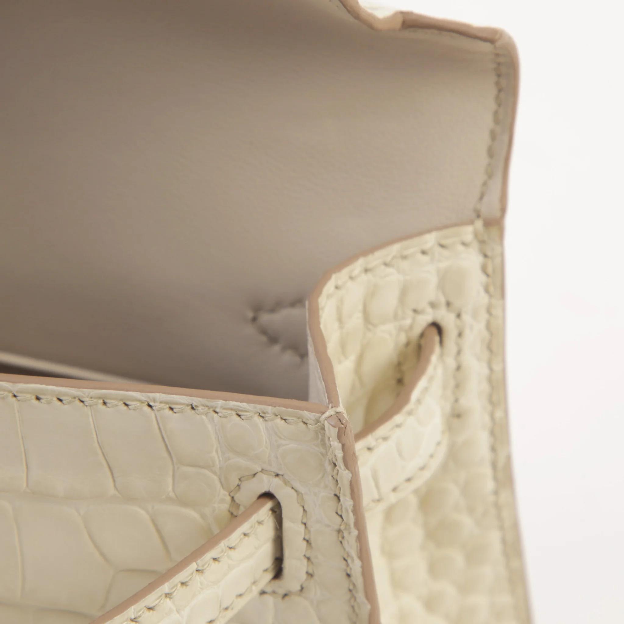 Unused ( Rank NS ) HERMÈS Mini Kelly II Beton (8L) Matte Alligator Permabrass hardware K (2025) - 11