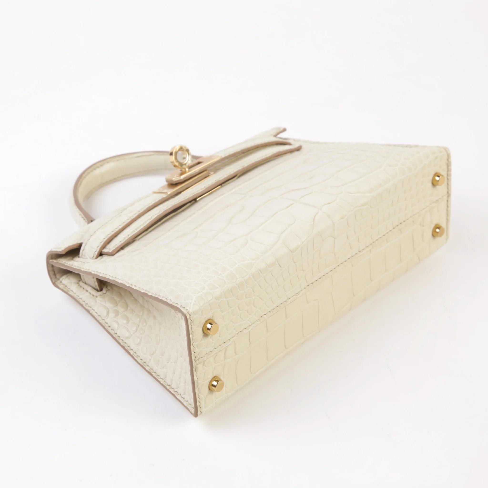 Unused ( Rank NS ) HERMÈS Mini Kelly II Beton (8L) Matte Alligator Permabrass hardware K (2025) - 4